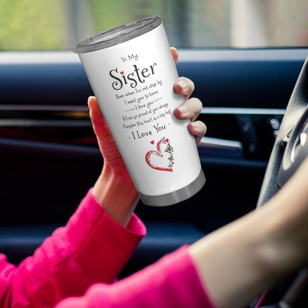 20 oz Sister Tumbler - Stainless Steel Insulated Travel Mug with Handle, Lid, Straw, Leak-proof, Non-slip Reusable Mug, Suitable as a Friend, Sister, Sister Gift - Suitable for Christmas