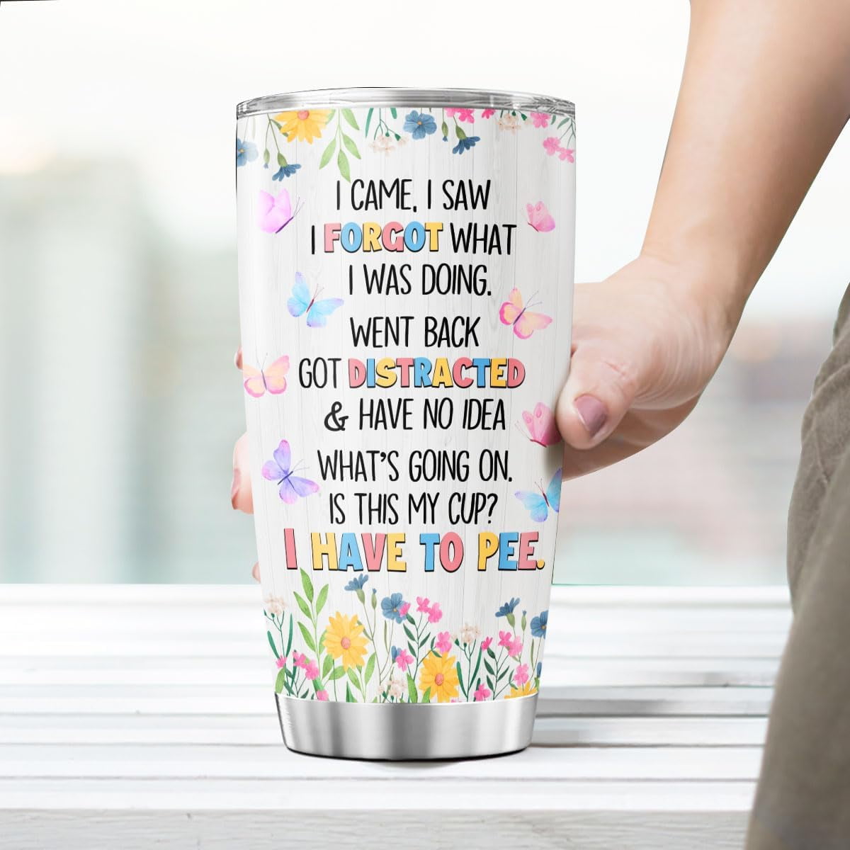 Funny Quote Travel Mug for Women Men, 20oz Stainless Steel Insulated Tumbler with Floral Butterfly Design, Sarcastic Saying Gift for Seniors, Mom, Dad, Retirement, Birthday