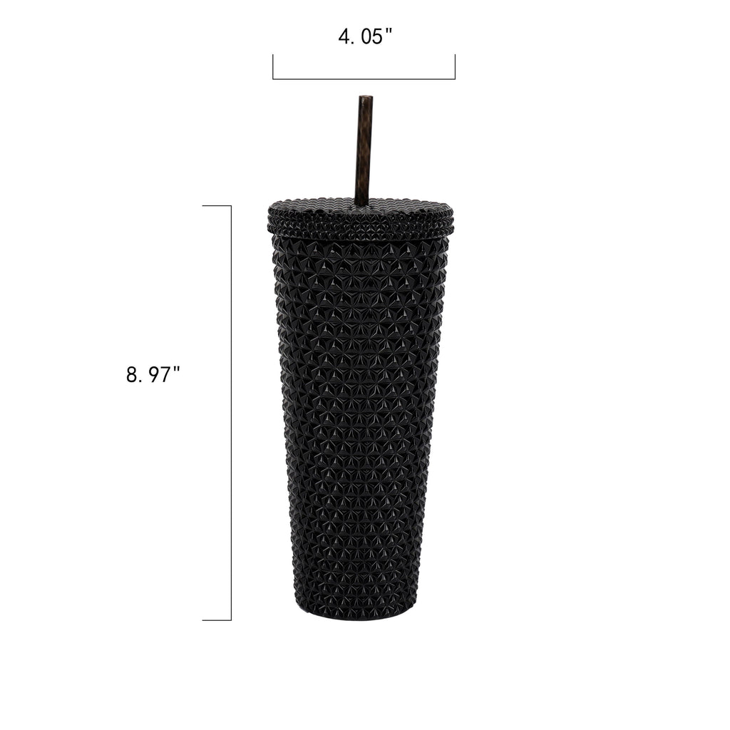 (4 pack) Mainstays 26-Ounce Capacity Plastic Double Wall Insulated Iridescent Textured Tumbler with Straw, Black