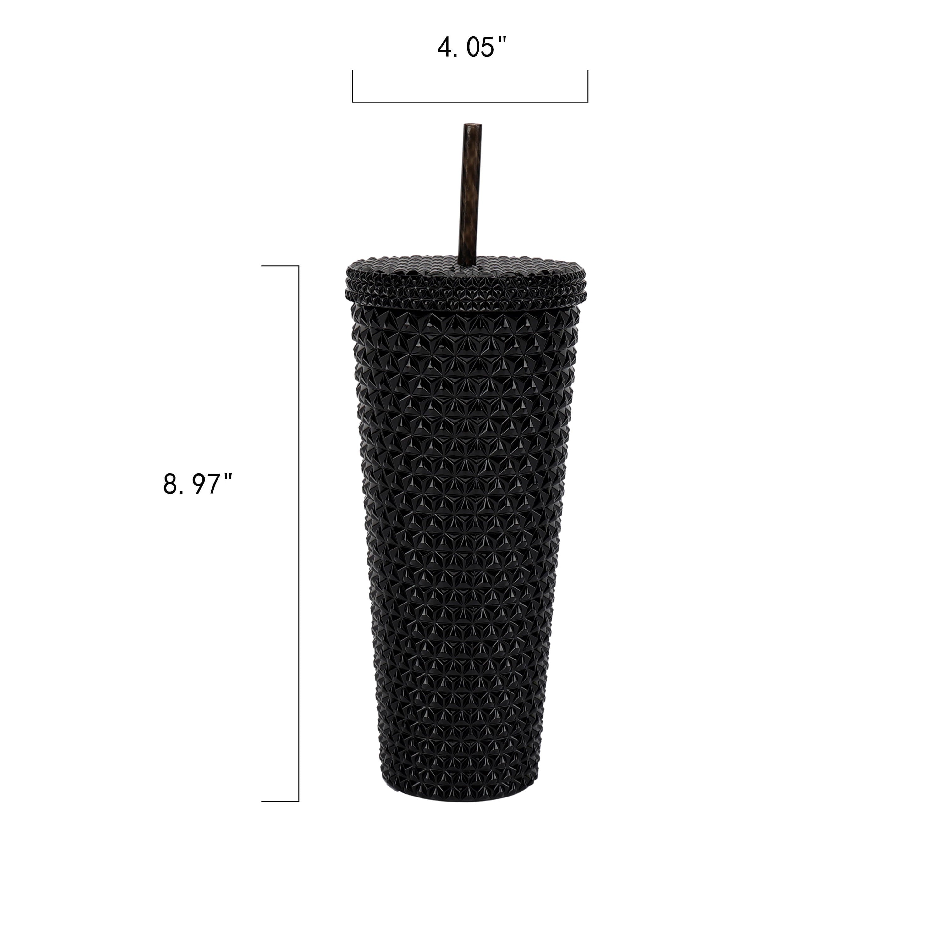 (4 pack) Mainstays 26-Ounce Capacity Plastic Double Wall Insulated Iridescent Textured Tumbler with Straw, Black