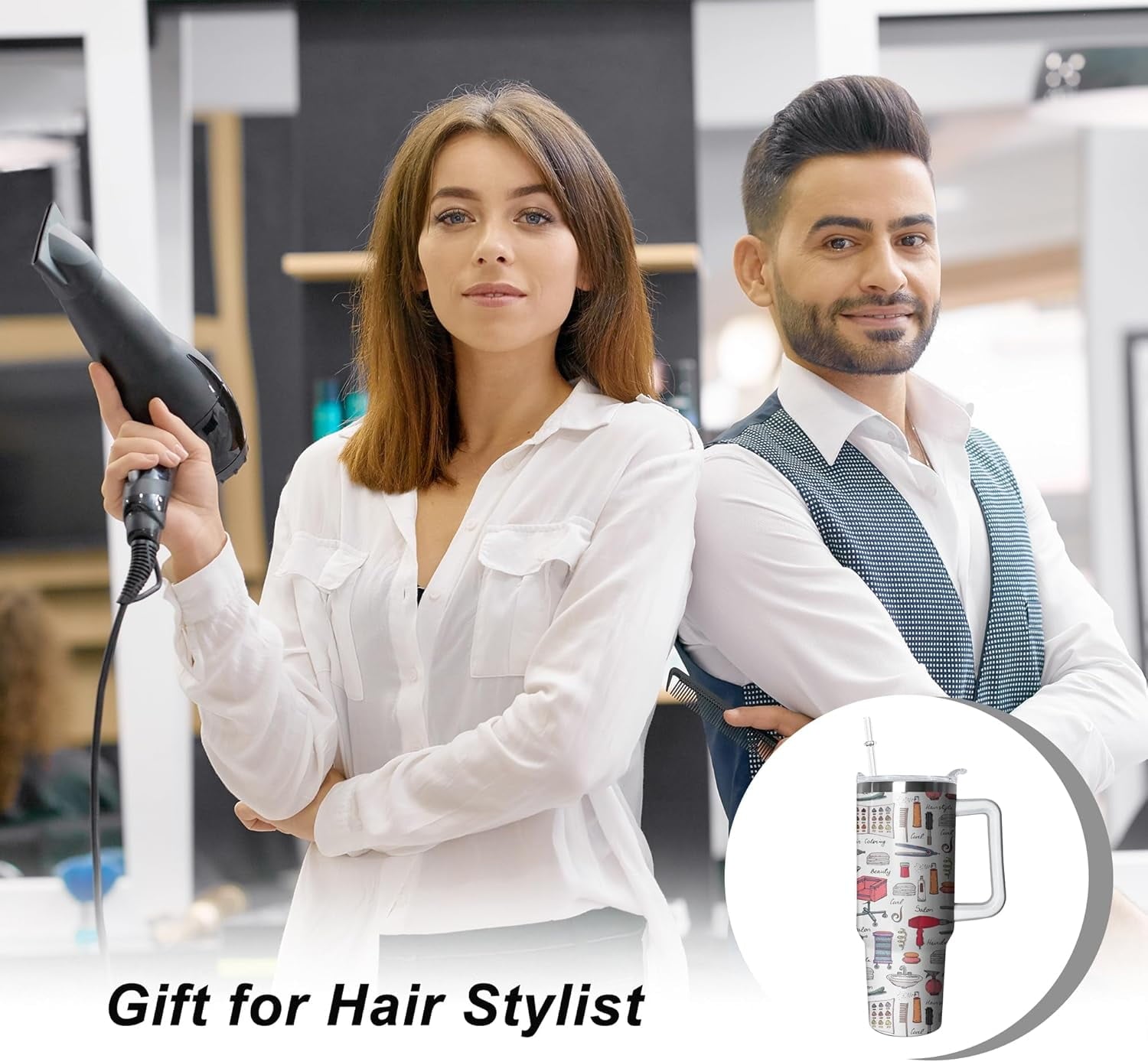 40oz Hair Stylist Gifts Hairstylist Tumbler with Handle for Female Women, Stainless Steel Insulated Cup, Coffee Mug Water Bottle for Hairdresser Cosmetology Salon Owner Beautician