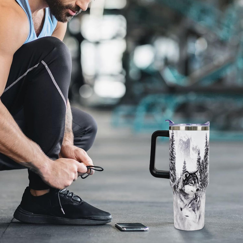 Wolf Lovers Gifts Wolf Tumbler Cup With Lid and Straw 40OZ Stainless Steel Insulated Travel Mug Water Bottle