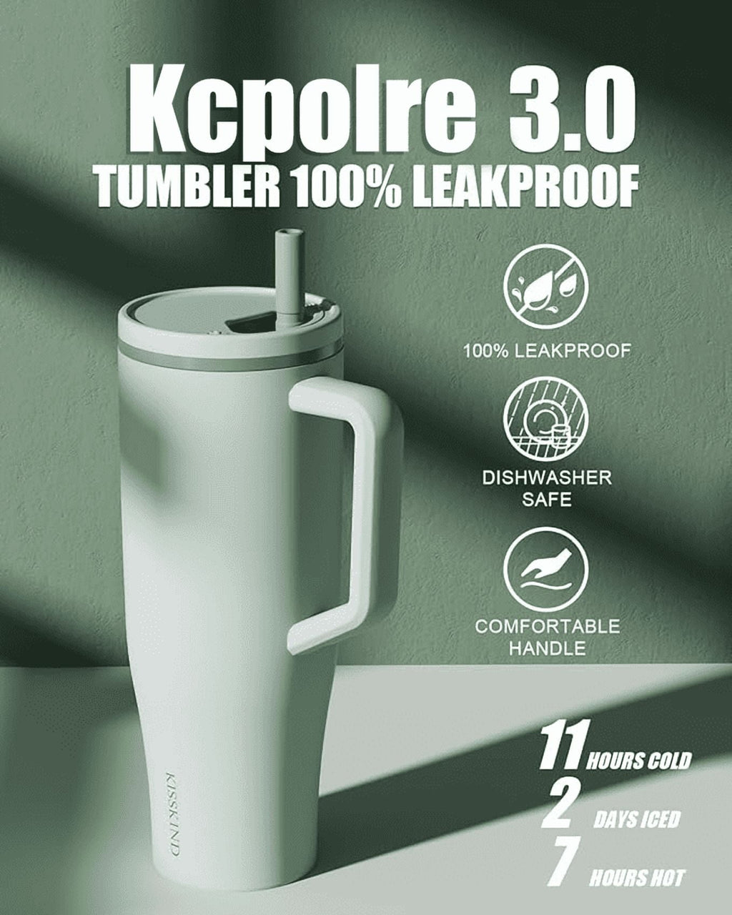 Kcpolre 40 oz Tumbler with Handle and Straw Lid, 100% Leakproof Stainless Steel Vacuum Insulated Cup Travel Coffee Mug Water Bottle, Car Cup Holder Friendly, Rubber Base, Gifts for Women Men (Tea)