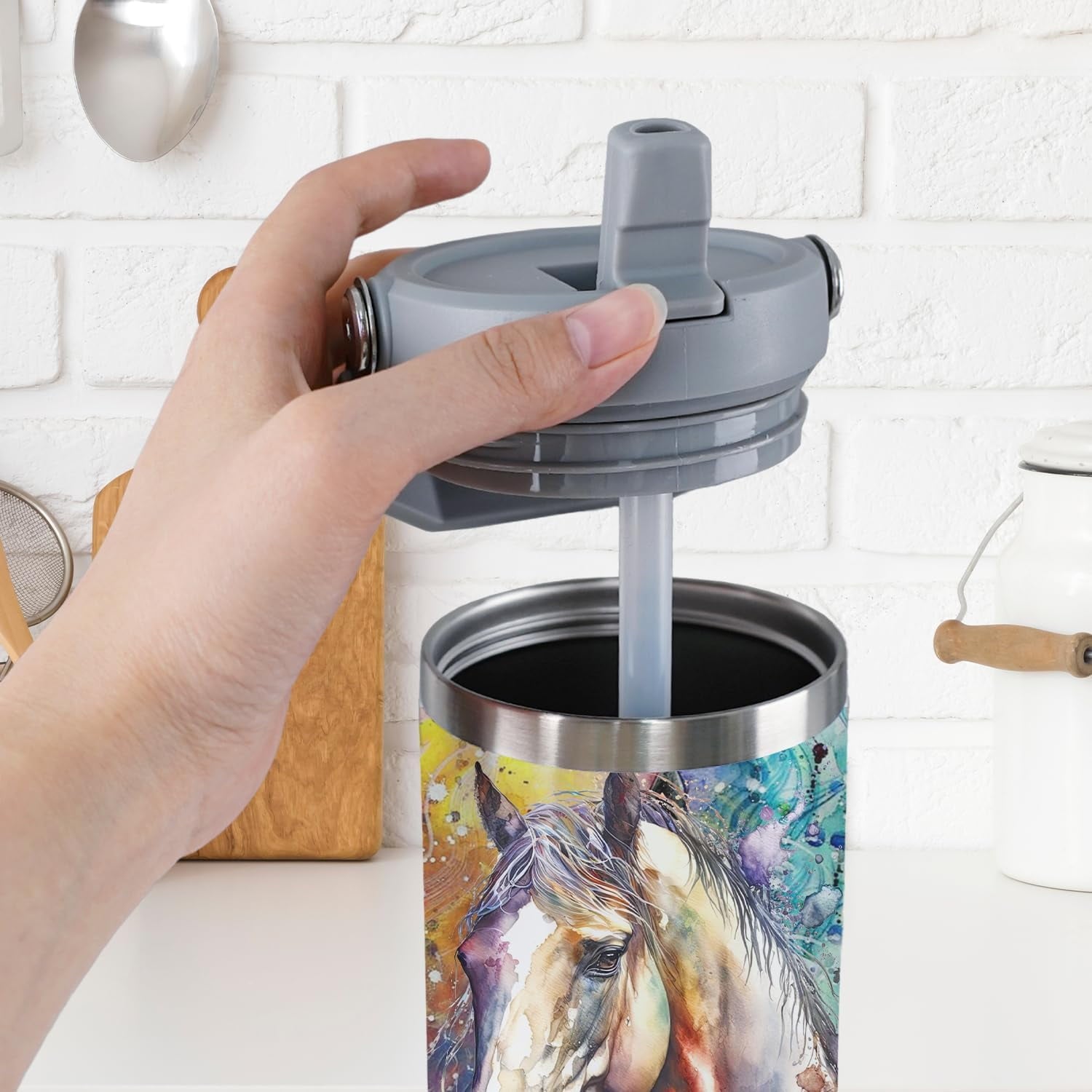 Horse Tumbler with Lid and Straw Stainless Steel Tumblers 30 Oz Insulated Horse Water Bottle Tie Dye Cup Mug with Handle Horse Gifts for Women Men Gift for Horse Lovers