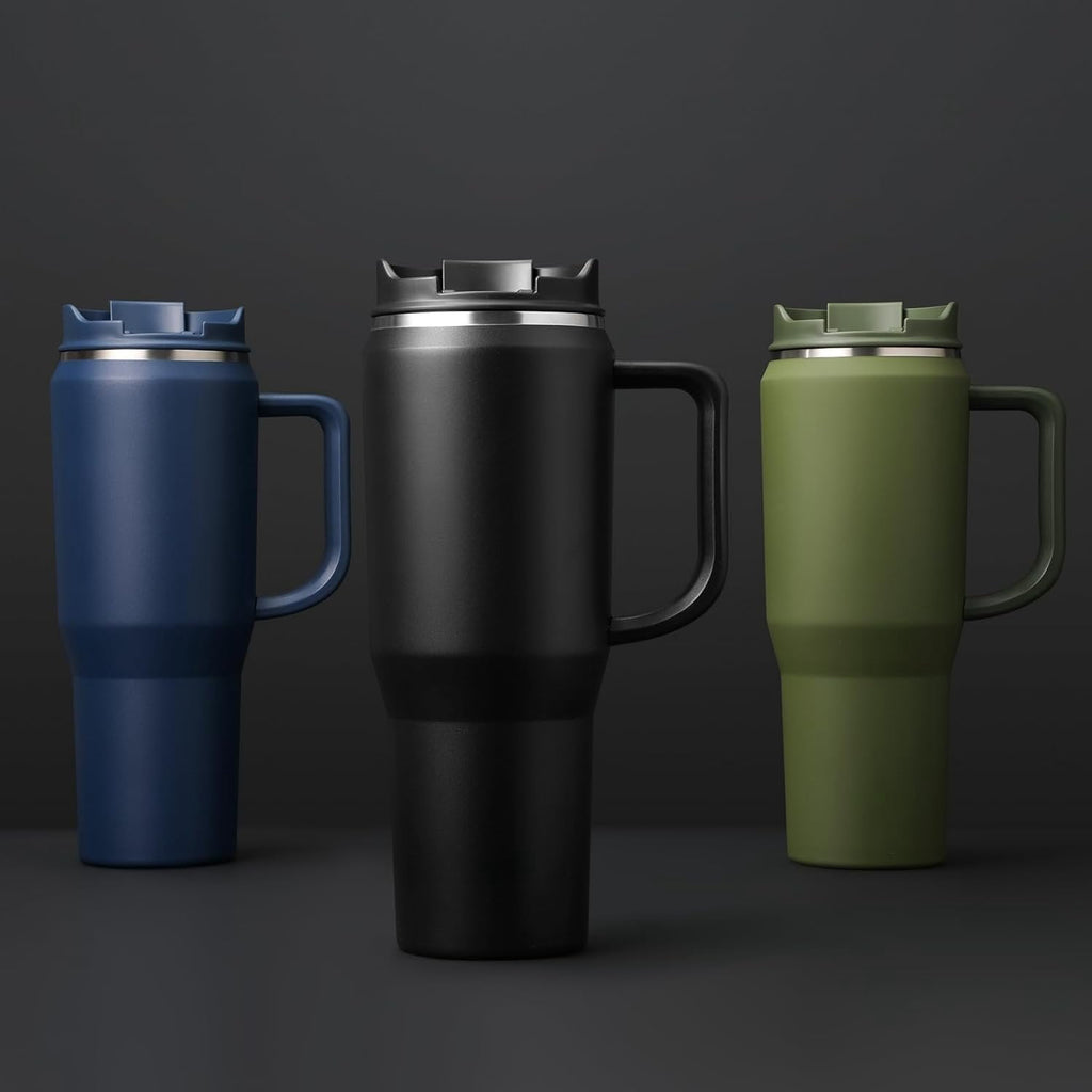 40 oz Tumbler with Handle, Insulated Tumblers with Lid and Straw, Large   Water Bottle Jug, Thermal Stainless  Travel Coffee Mug Cup, Black