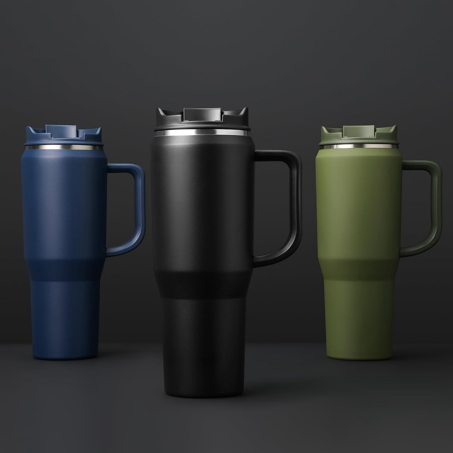 40 oz Tumbler with Handle, Insulated Tumblers with Lid and Straw, Large   Water Bottle Jug, Thermal Stainless  Travel Coffee Mug Cup, Black