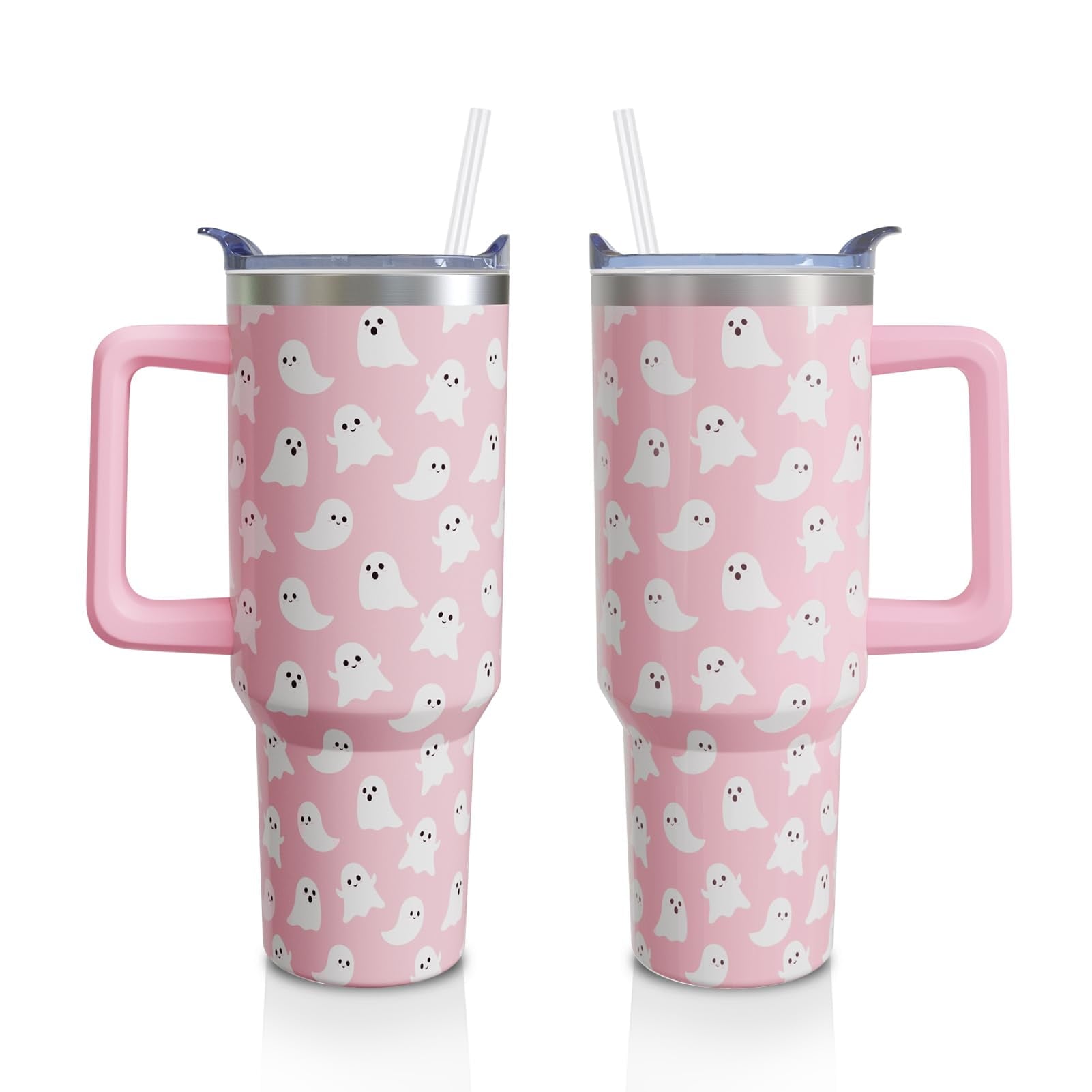 40 Oz Tumbler with Handle and Straw, Cute Stainless Steel Double Walled Vacuum Insulated Cup, Holiday Gifts for Women Girls