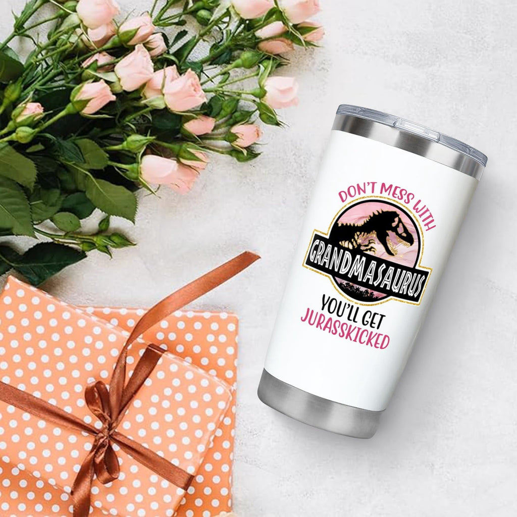 20oz Grandma Tumbler Lid And Straw Grandmasaurus Cup, Mother''s Day Gifts for Grandmother, Birthday Gift for Mimi, Best Gigi Ever Gift, Nana Coffee Cup Stainless Steel Mugs