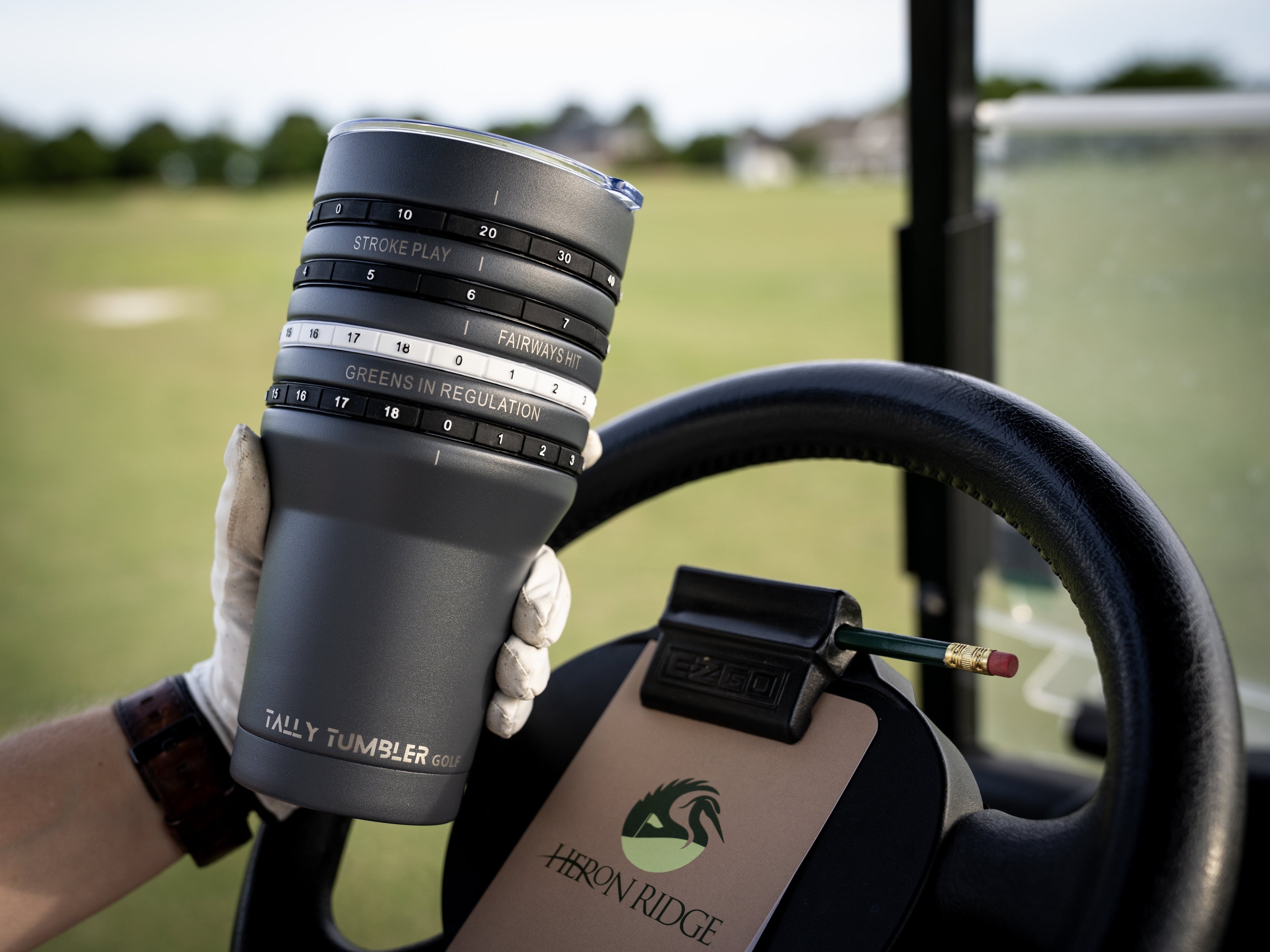 Tally Tumbler Golf Fairway Steel Gray 30oz Scorekeeping Insulated Drinking Tumbler