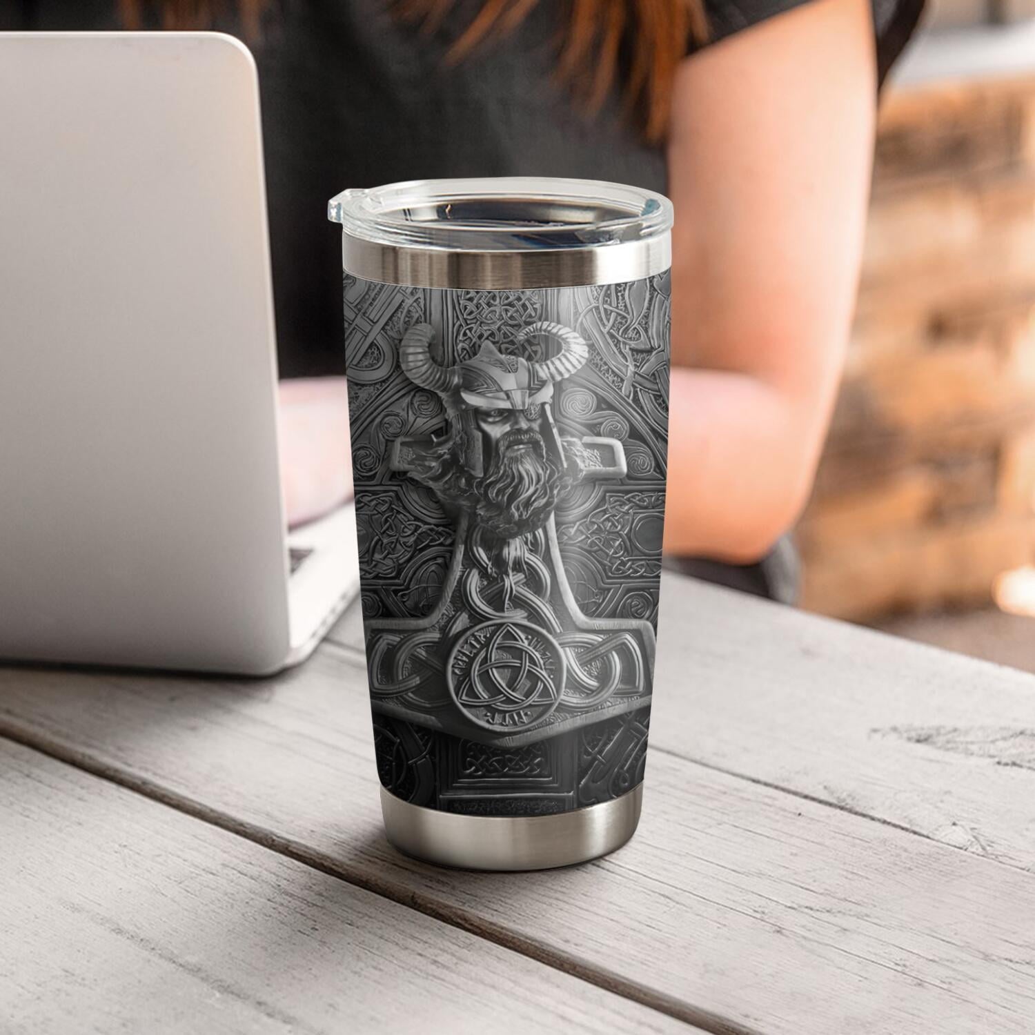 20oz Viking Gifts for Men, Norse Mythology Gifts, Valentines Day Gifts for Him, Dad, Son, Husband, Unique Birthday Gifts for Men, American Viking Tumbler Cup, Travel Coffee Mug with Lid