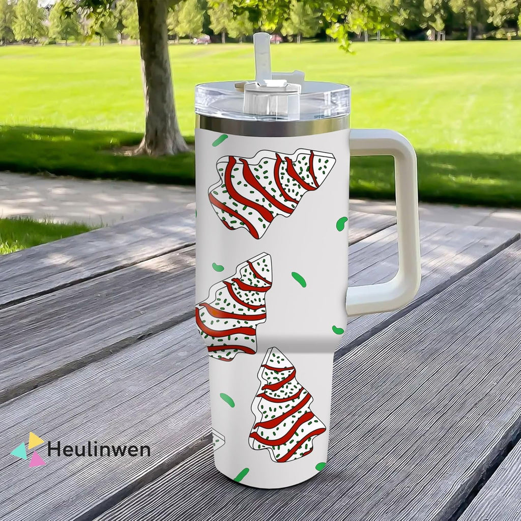 Christmas Tree Cakes Tumbler Christmas Gifts for Women - Christmas 40 oz White Tumbler with Handle and Straw - Stainless Steel Insulated Travel Tumbler - Merry Christmas Holiday Coffee Mug