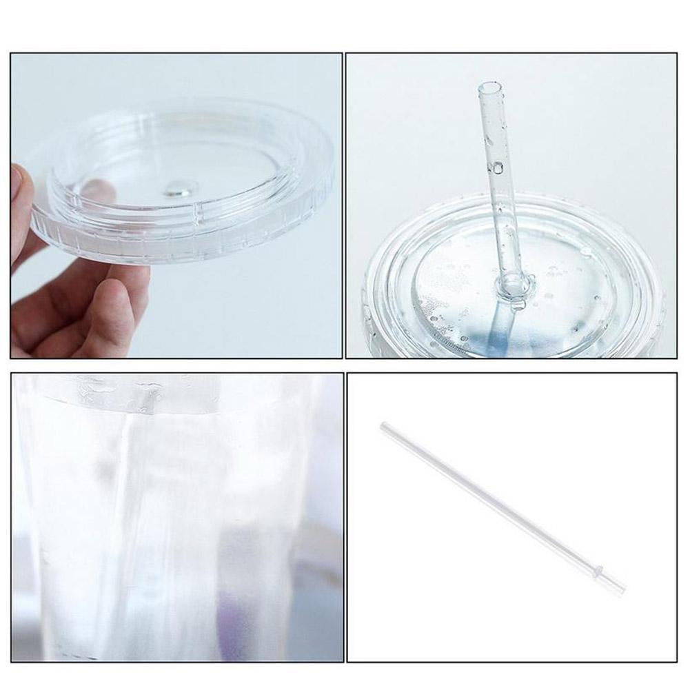 5PCS Double Wall Clear Plastic Tumbler with Lid and Straw, 17oz Reusable Cup for Adults, BPA-Free Cold Drink Glass for Smoothies Iced Coffee, Travel Cup