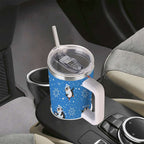 Penguin Winter Travel Tumbler with Lid and Straw, Stainless Steel Insulated Cup with Cute Snow & Ski Design