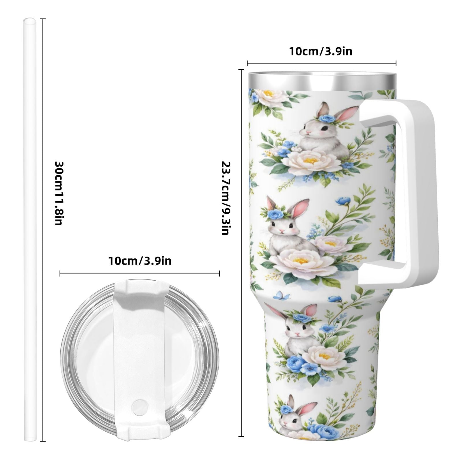 Easter Bunny Floral Cup Insulated Tumbler Stainless Steel Vacuum Travel Mug 40 oz with Handle and Straw Lid