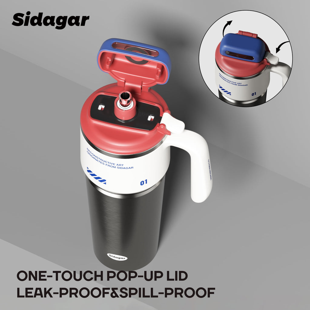 Sidagar 32 oz Stainless Steel Vacuum Insulated Tumbler with Straw and Handle, Arctic White