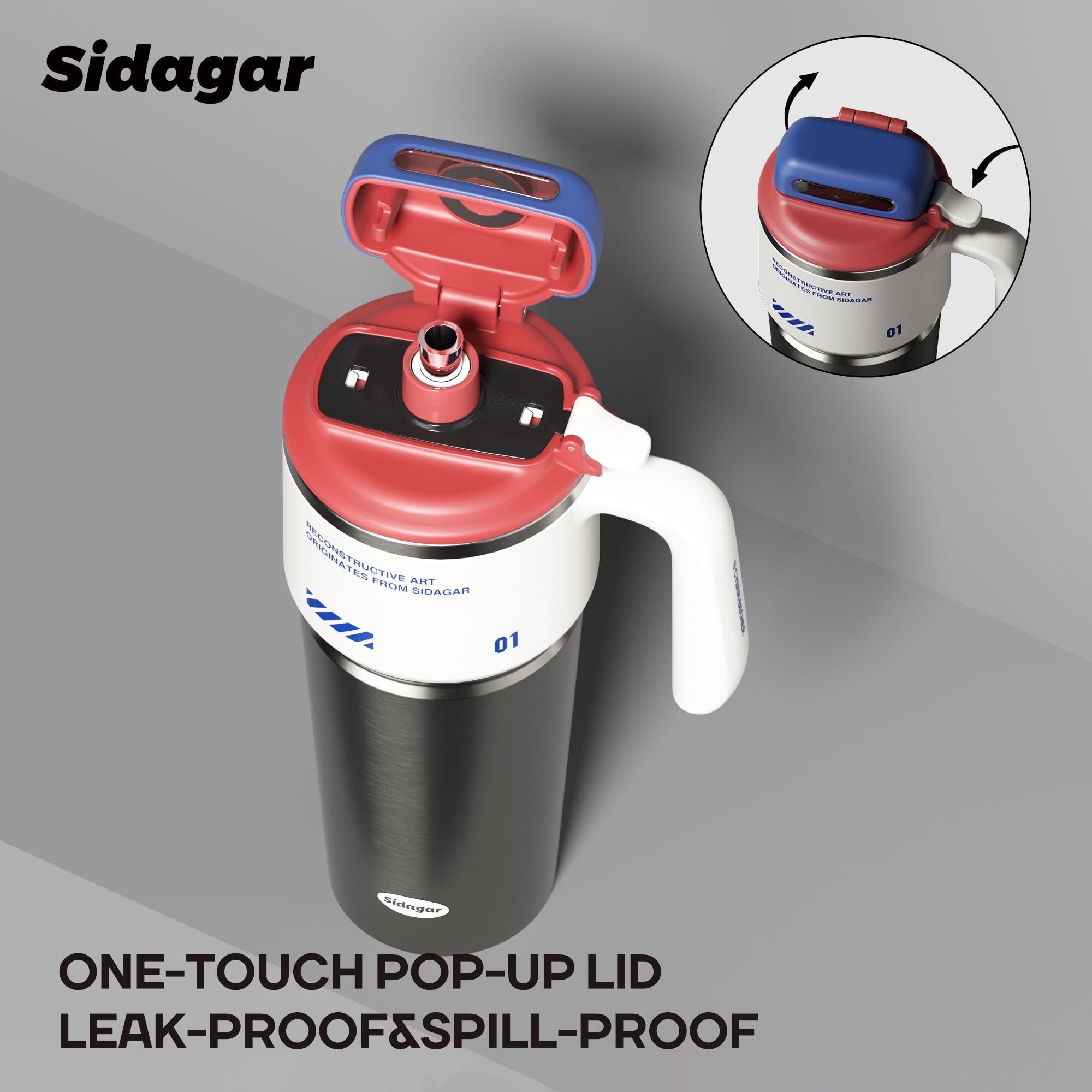 Sidagar 32 oz Stainless Steel Vacuum Insulated Tumbler with Straw and Handle, Arctic White