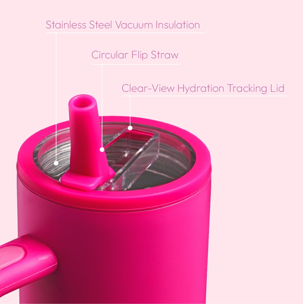 MAVIÉ 40oz Tumbler With Handle & Built-In Flip Straw, Double Insulated Stainless Steel Water Bottle With Leakproof Clear Lid, Scratch Resistant, Reusable Cup Holder Friendly Travel Coffee Mug (Pink)