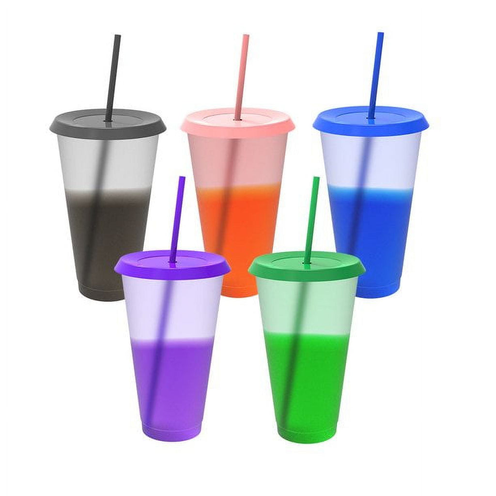 5Pcs Triani 32 oz Color Changing Cups with Lids and Straws,  Reusable Cups for Adults and Kids, Bulk Tumblers for Iced Coffee Tea and Smoothie, Summer Cups for Party and Travel