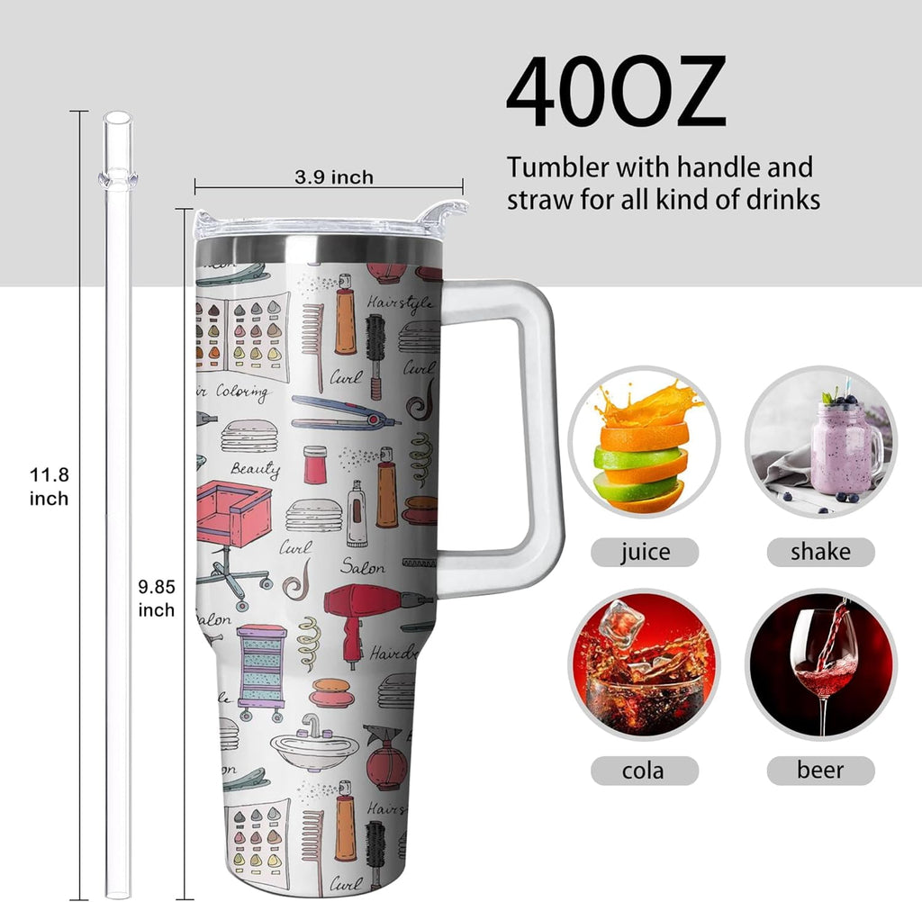 40oz Hair Stylist Gifts Hairstylist Tumbler with Handle for Female Women, Stainless Steel Insulated Cup, Coffee Mug Water Bottle for Hairdresser Cosmetology Salon Owner Beautician