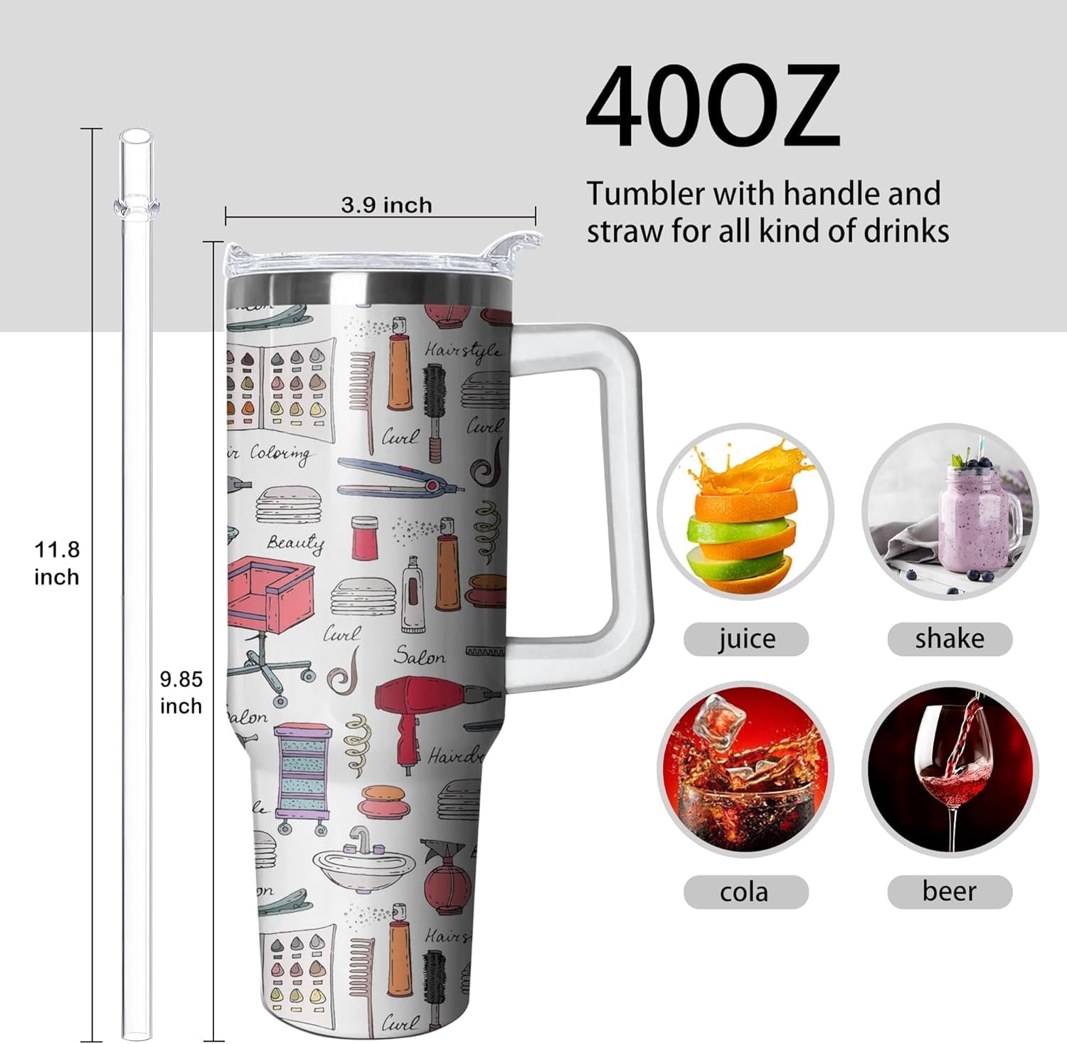 40oz Hair Stylist Gifts Hairstylist Tumbler with Handle for Female Women, Stainless Steel Insulated Cup, Coffee Mug Water Bottle for Hairdresser Cosmetology Salon Owner Beautician