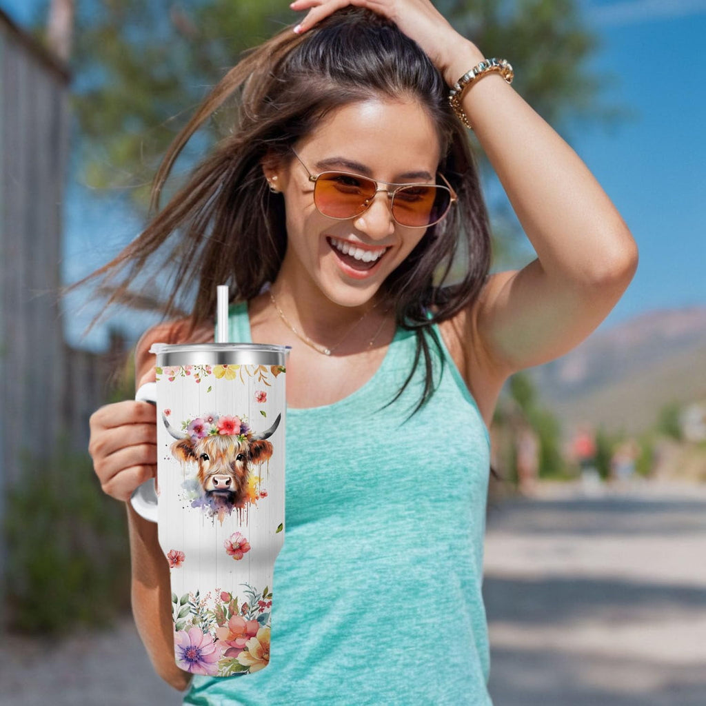 Highland Cows Travel Mug for Girls,Vacuum Insulated Tumbler 40oz