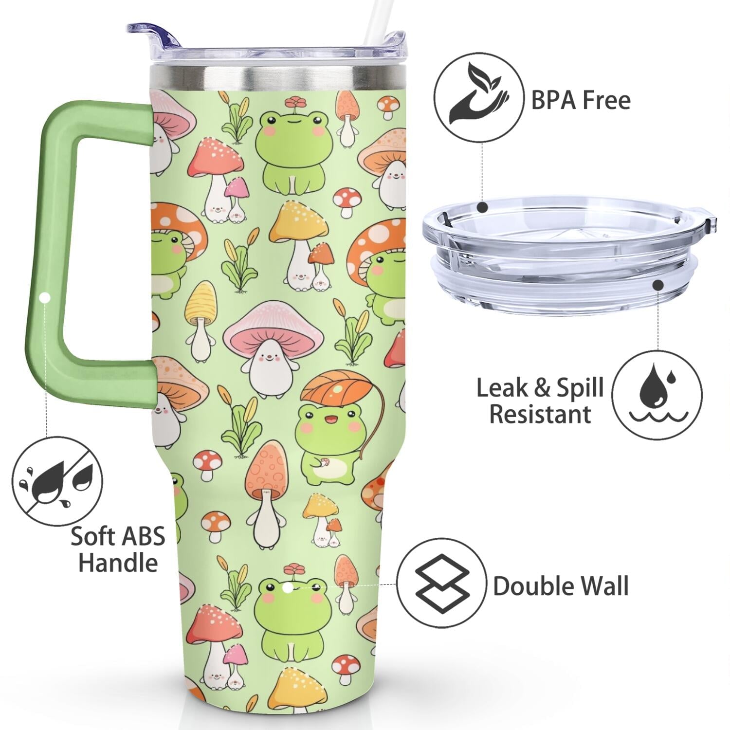 40oz Frog Tumbler with Handle & Straw - Insulated Stainless Steel Travel Mug,Leakproof,Cup Holder Friendly,Dishwasher Safe,for Hot/Cold Drinks.