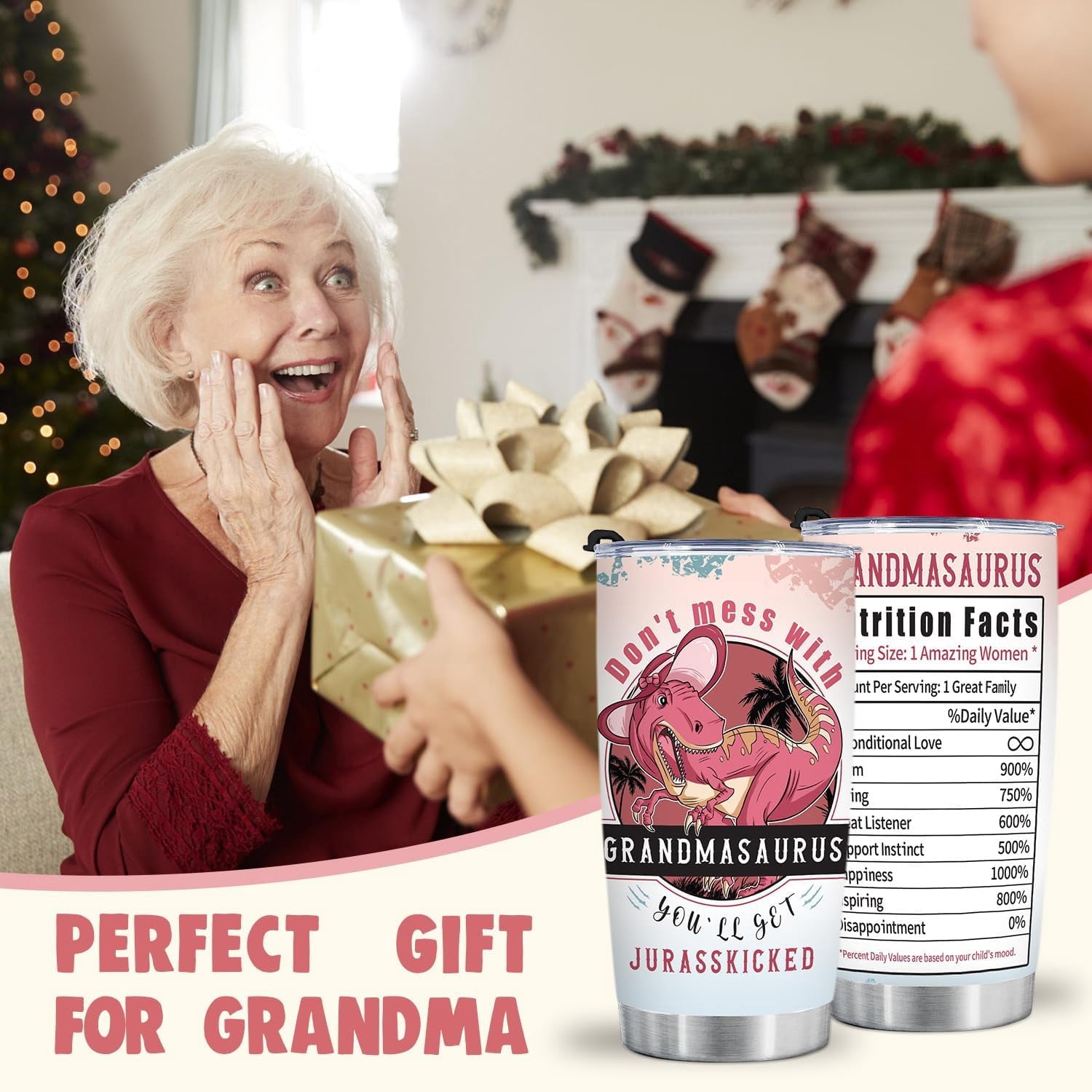 Grandma Tumbler Gift for Grandma For Mother''s Day from Grand kids Grandma Gifts from Granddaughter Grandson - 20oz Funny Tumbler Dinosaur Cup - Unique Birthday Christmas gifts for Grandma