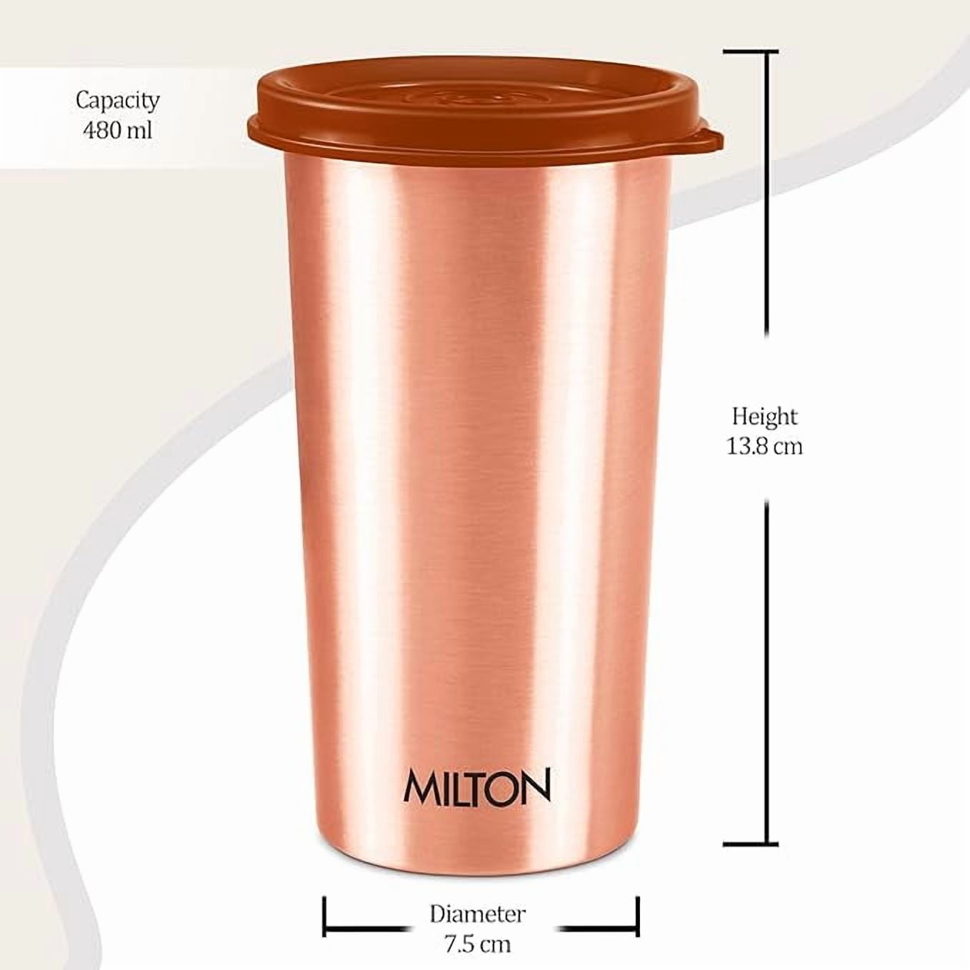 MILTON Copper Drinking Water Tumbler with Lid, 1 Piece, 480 ml, Copper