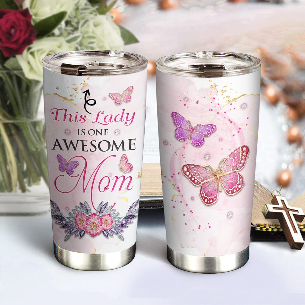 20oz Pink Jewelry Butterfly Gifts for Women, Wife, Mom, Daughter, Valentines Day Gifts for Her, Coffee Thermos Gifts, Cute Gifts, Awesome Mom Tumbler Cup, Insulated Travel Coffee Mug with Lid