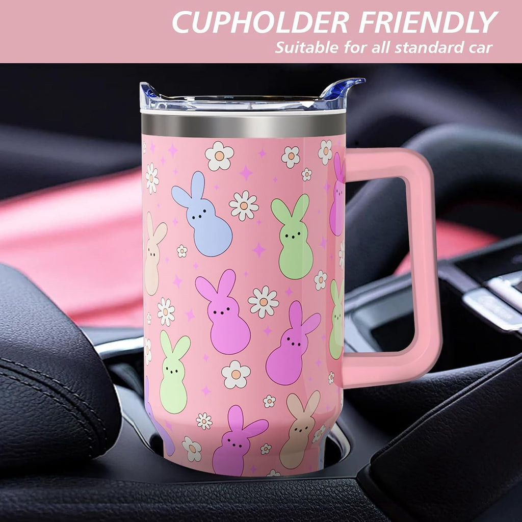 Easter Day Gifts 40oz Tumbler with Handle and Straw, Cute Bunnies Buddies Spring Stainless Steel Insulated Cup, Colorful Holiday Bunny Water Bottle Gifts for Women Men (1PC)