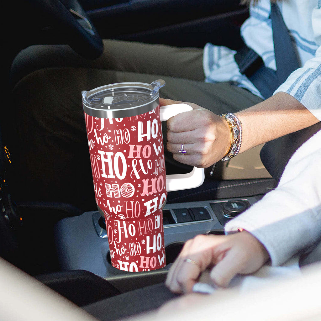 Christmas Tumbler with Handle and Straw Funny Ho Ho Ho Xmas Coffee Mug Water Bottle Travel Cup 30 oz