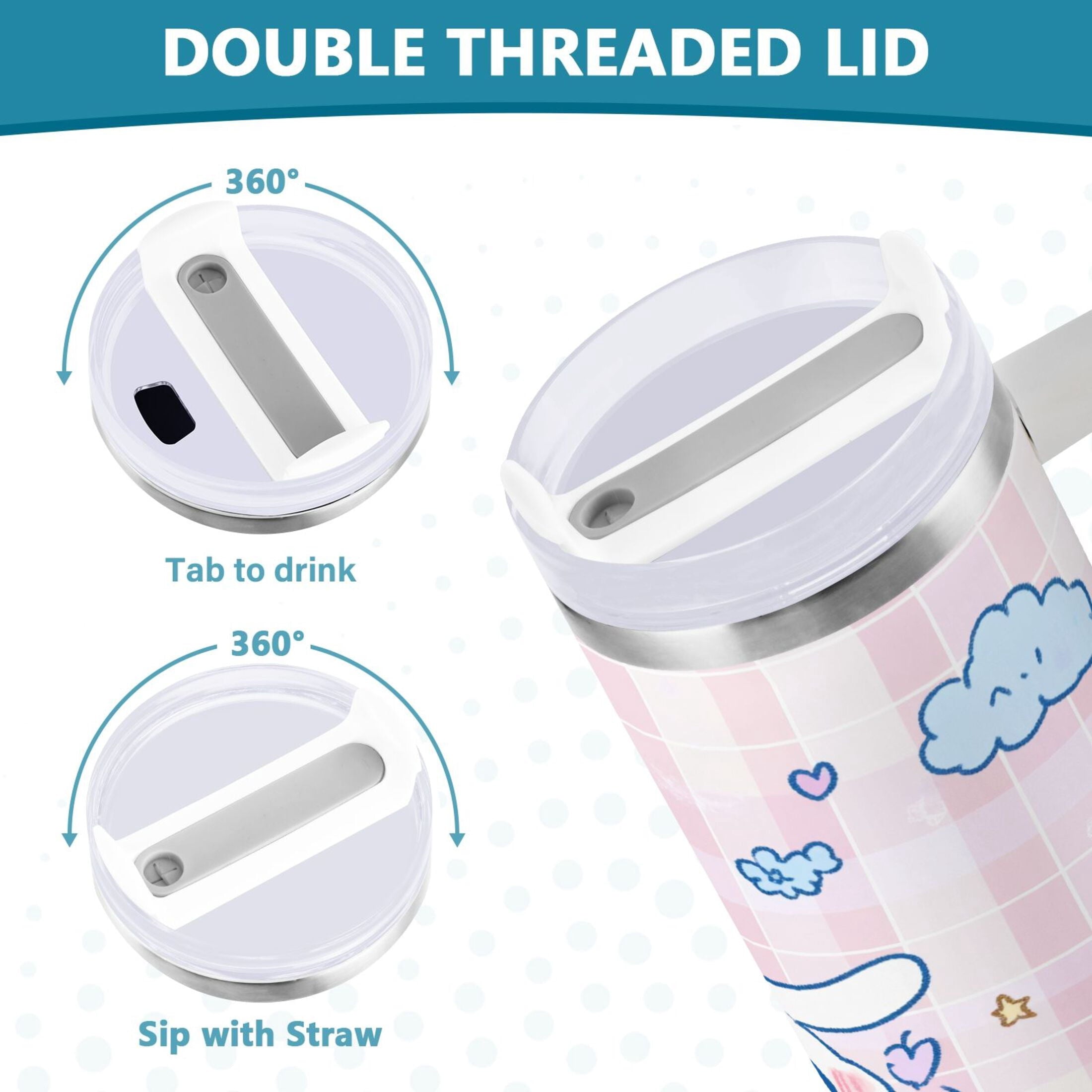Cinnamoroll Flying in Sky Tumbler with Handle and Straw Lid 30 oz Insulated Vacuum Water Bottle Stainless Steel Travel Cup