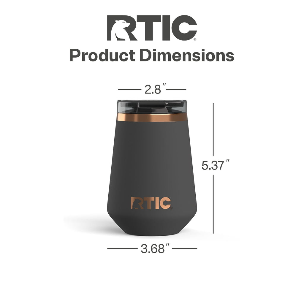 RTIC 12 oz Ceramic Lined Insulated Happy Hour Wine Tumbler, Leak Resistant Lid, Soft-Touch Exterior, Light Black