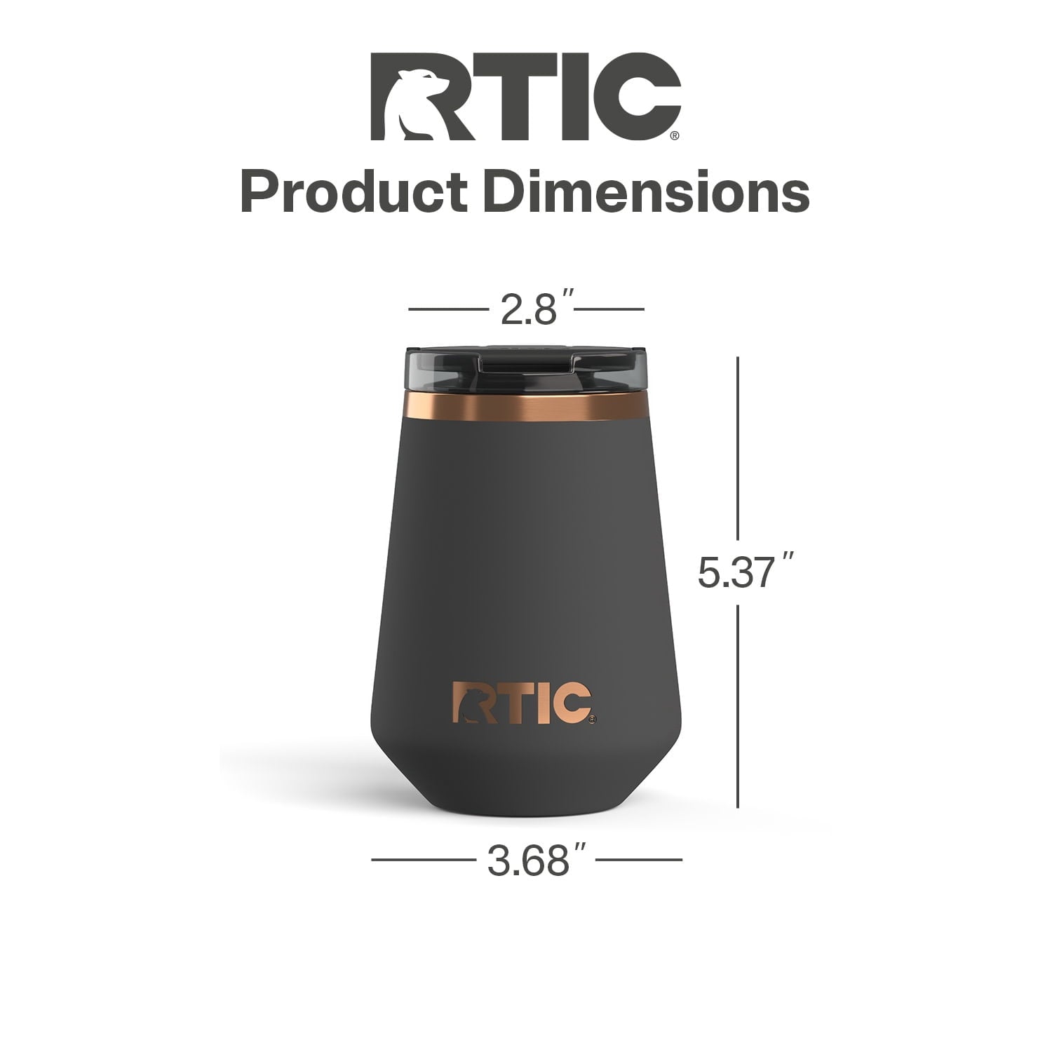 RTIC 12 oz Ceramic Lined Insulated Happy Hour Wine Tumbler, Leak Resistant Lid, Soft-Touch Exterior, Light Black
