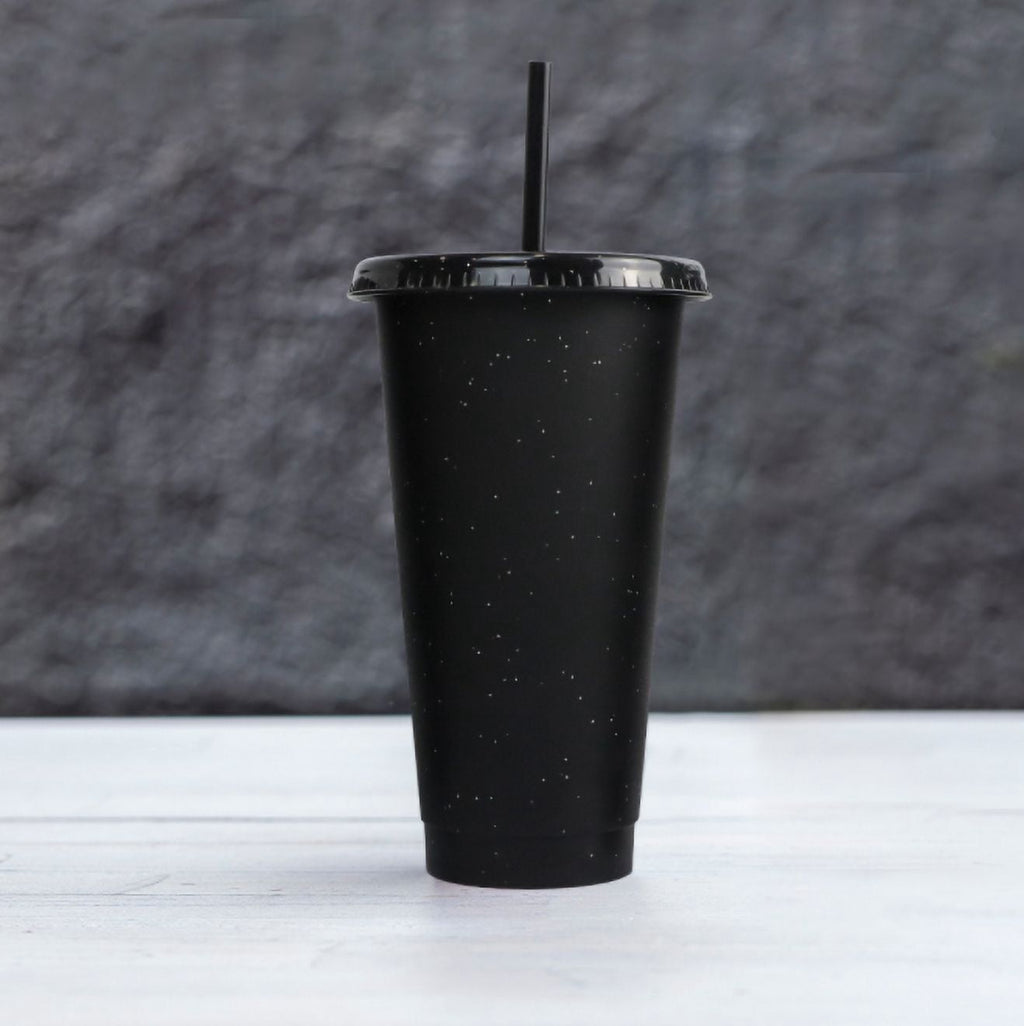Reusable Plastic Tumblers with Lids & Straws - 6 Pcs 24oz Large Glitter Tumbler Cups for Adults Kids Women Party | Tall Iced Cold Straw Drinking Cute Tumbler Cup Bulk(Black)