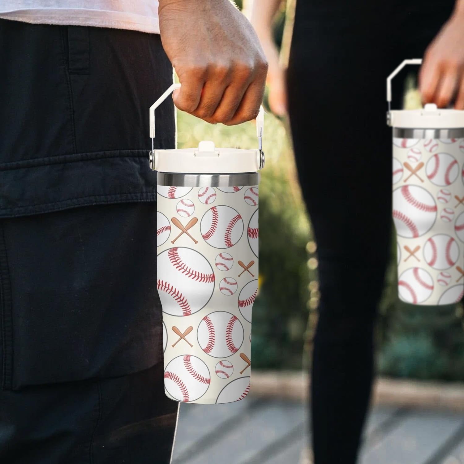 30 oz Baseball Coffee Mug Cup Vacuum Insulated Travel Tumbler with Handle Lid and Straw,Baseball Coach Gifts,Baseball Accessories Stuff