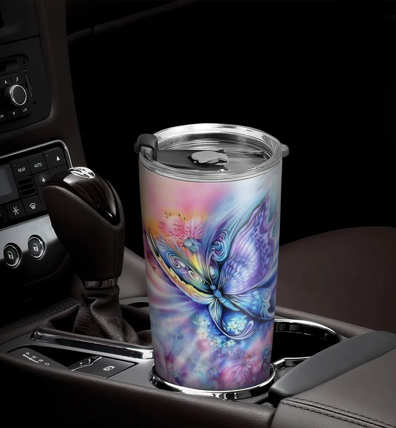 20oz Butterfly Gifts for Women, Valentines Day Gifts for Her, Coffee Thermos For Women, Coffee Gifts for Women, Colorful Rainbow Butterfly Tumbler Cup, Insulated Travel Coffee Mug with Lid