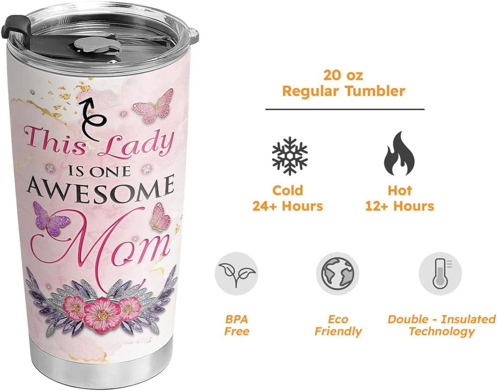 20oz Pink Jewelry Butterfly Gifts for Women, Wife, Mom, Daughter, Valentines Day Gifts for Her, Coffee Thermos Gifts, Cute Gifts, Awesome Mom Tumbler Cup, Insulated Travel Coffee Mug with Lid