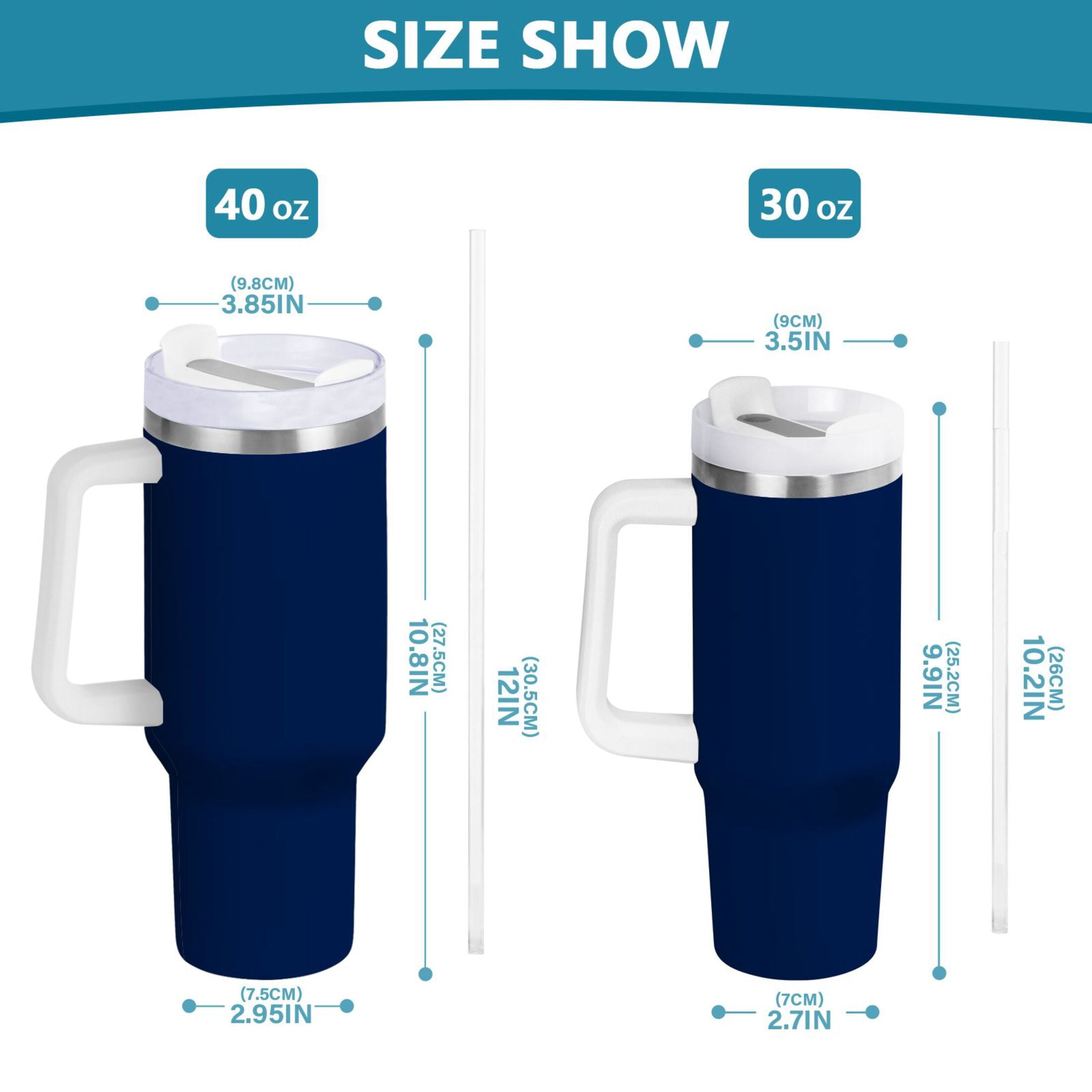 Ryvnso 30 oz Tumbler with Handle and Straw Insulated Stainless Steel Travel Mug with Lid Dark Blue Paint