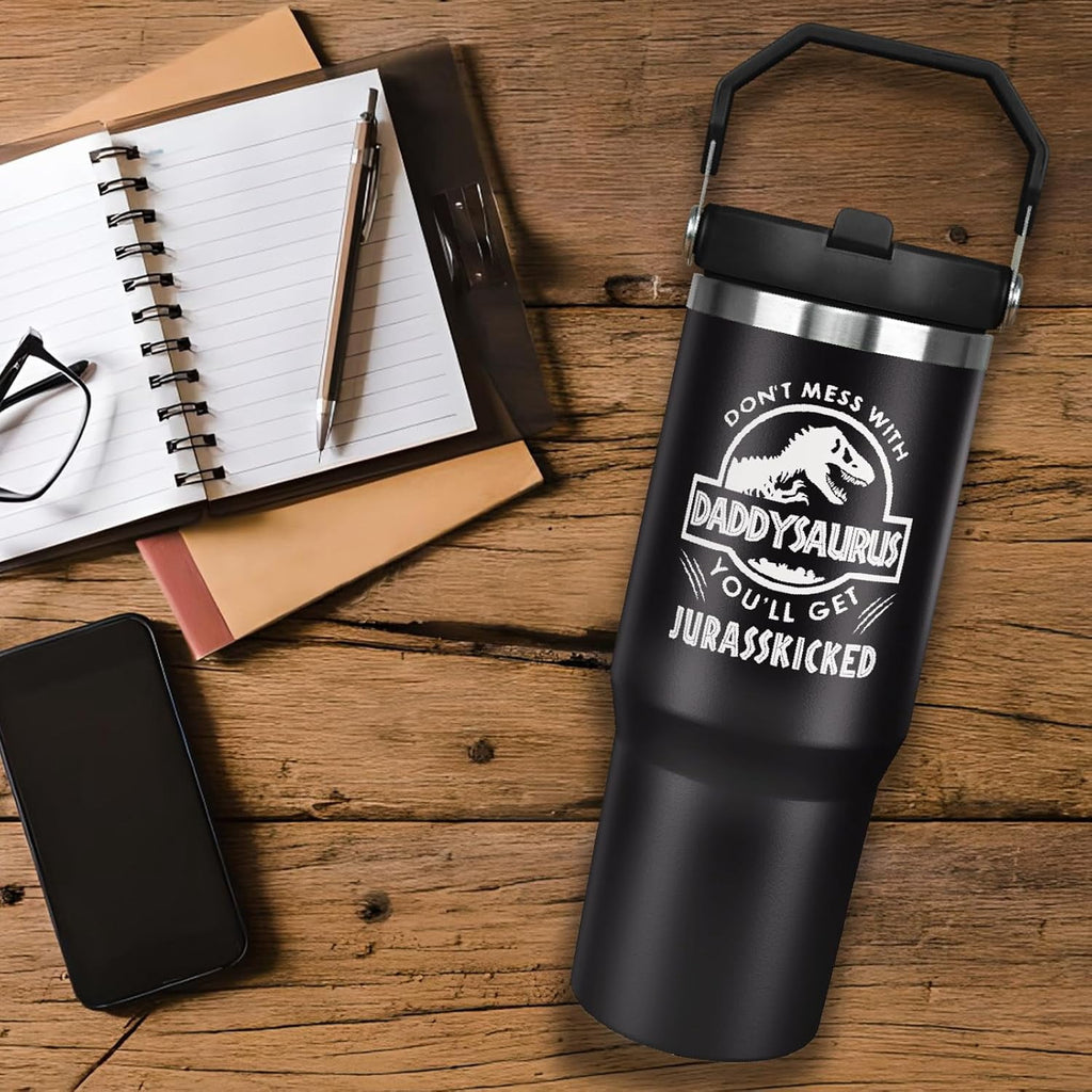 Father''s Day Gifts for Dad 30oz Tumbler with Handle and Straw Vacuum Insulated Water Bottle Stainless Steel, Leak Proof Travel Mug Proud Papa Cup for Men Birthday Christmas Gift from Daughter Son