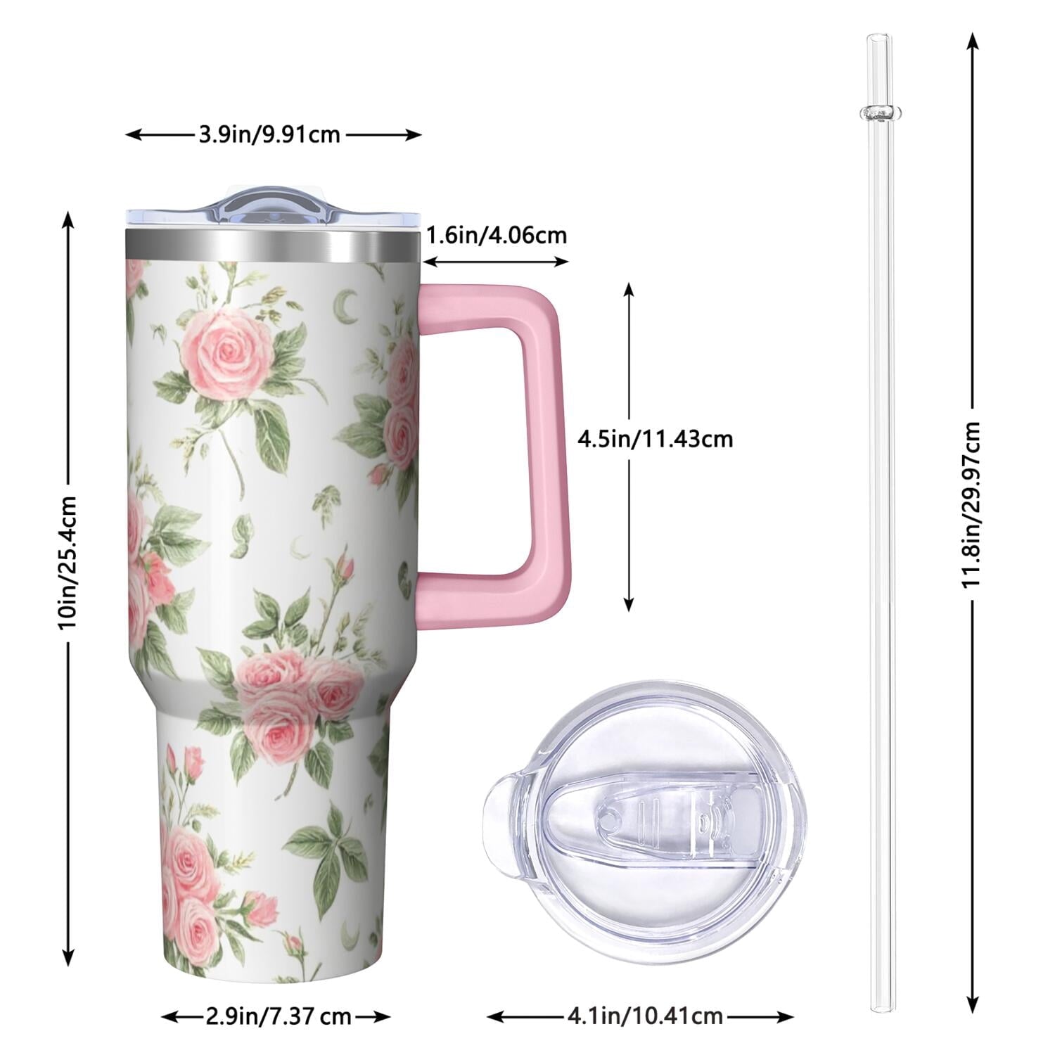 OBREWU Pioneer Flower Tumbler with Handle and Lid,Pioneer Flower 40oz Double Wall Vacuum Insulated Tumbler,Cups Gift for Women and Men