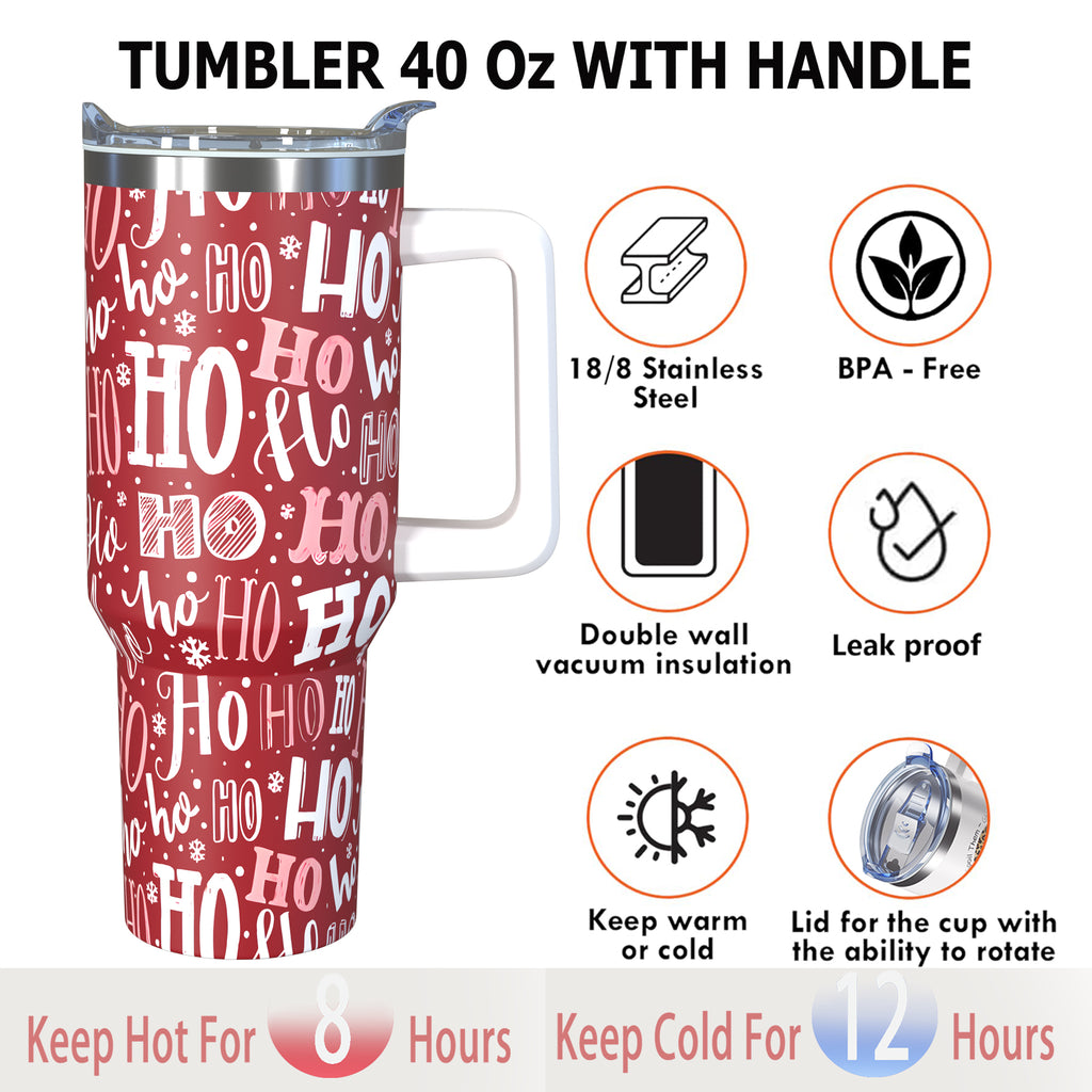 Christmas Tumbler with Handle and Straw Funny Ho Ho Ho Xmas Coffee Mug Water Bottle Travel Cup 30 oz