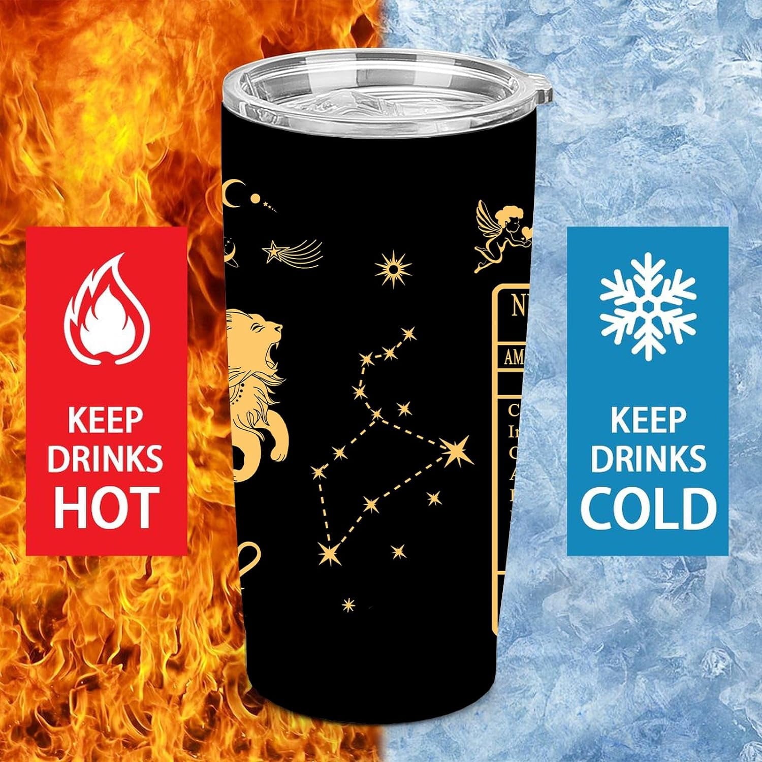 20oz Leo Constellations Tumbler Double Wall Vacuum Insulated Mugs, Mens Women Zodiac Coffee Wine Water Sublimation Mugs Car Cup Gifts