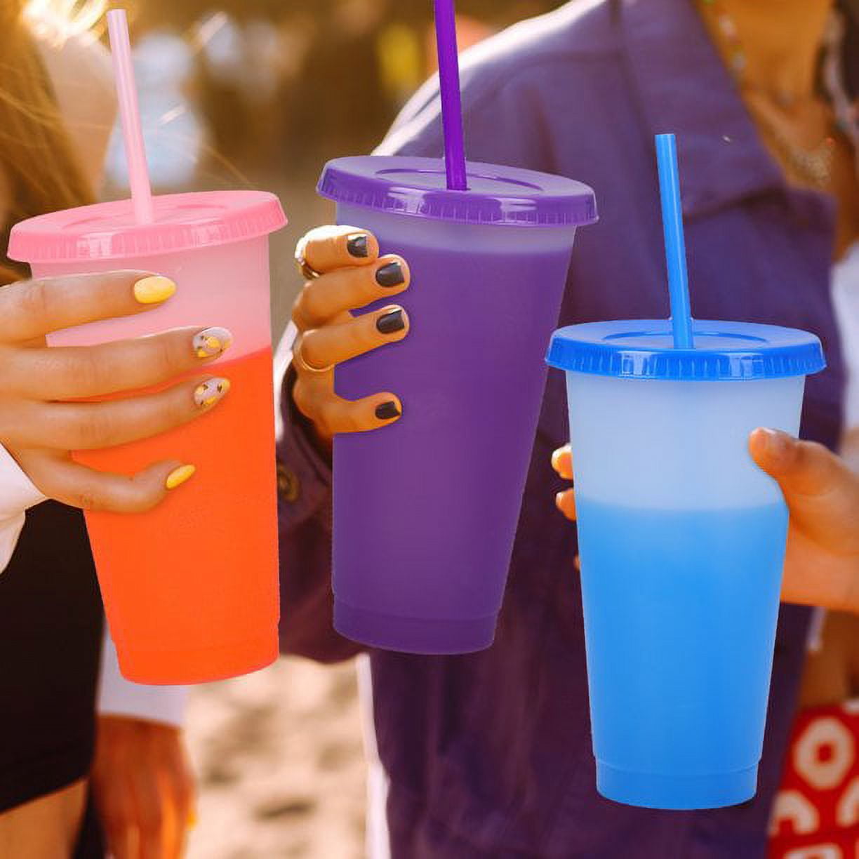5Pcs Triani 32 oz Color Changing Cups with Lids and Straws,  Reusable Cups for Adults and Kids, Bulk Tumblers for Iced Coffee Tea and Smoothie, Summer Cups for Party and Travel