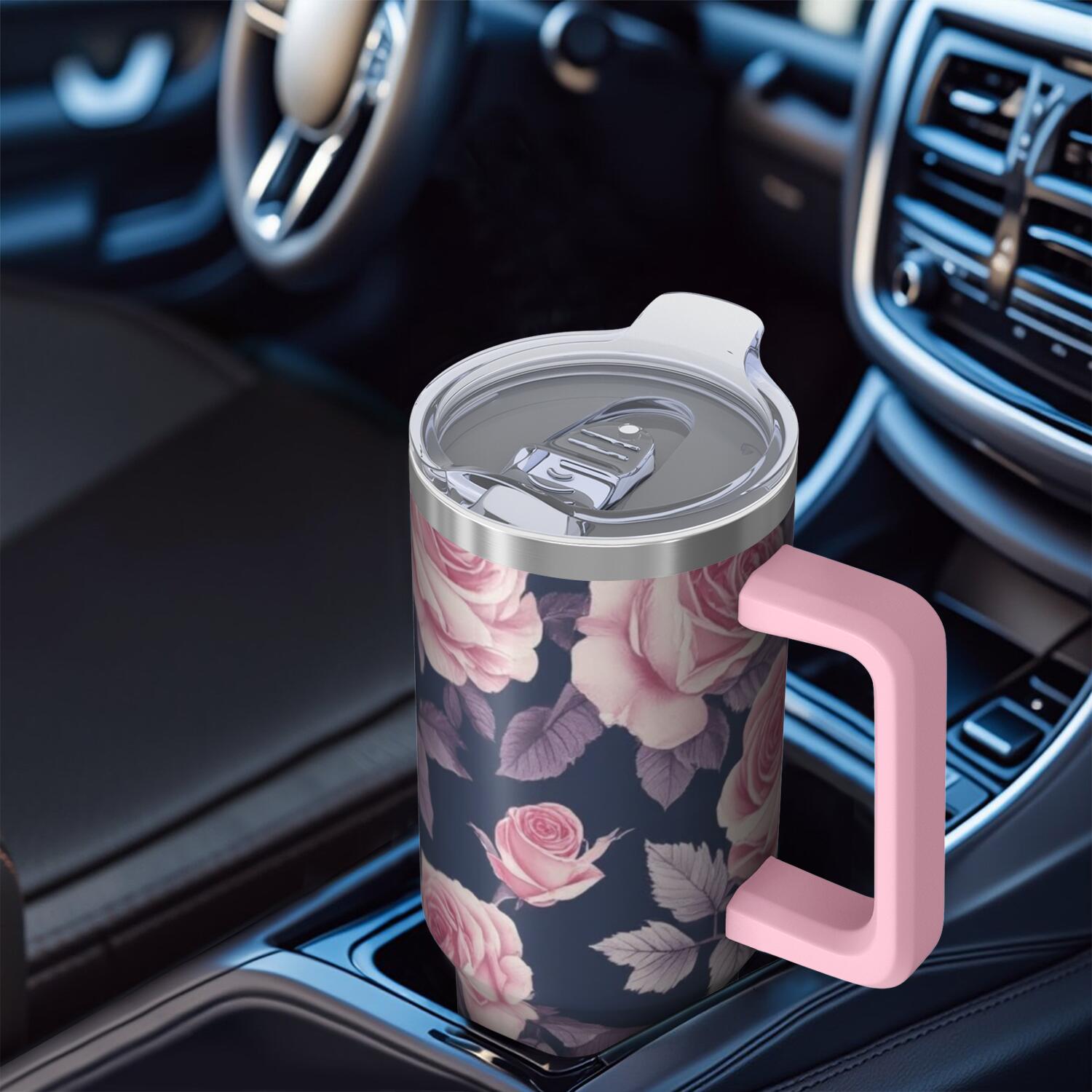 OBREWU Pioneer Flower Tumbler with Handle and Lid,Pioneer Flower 40oz Double Wall Vacuum Insulated Tumbler,Cups Gift for Women and Men