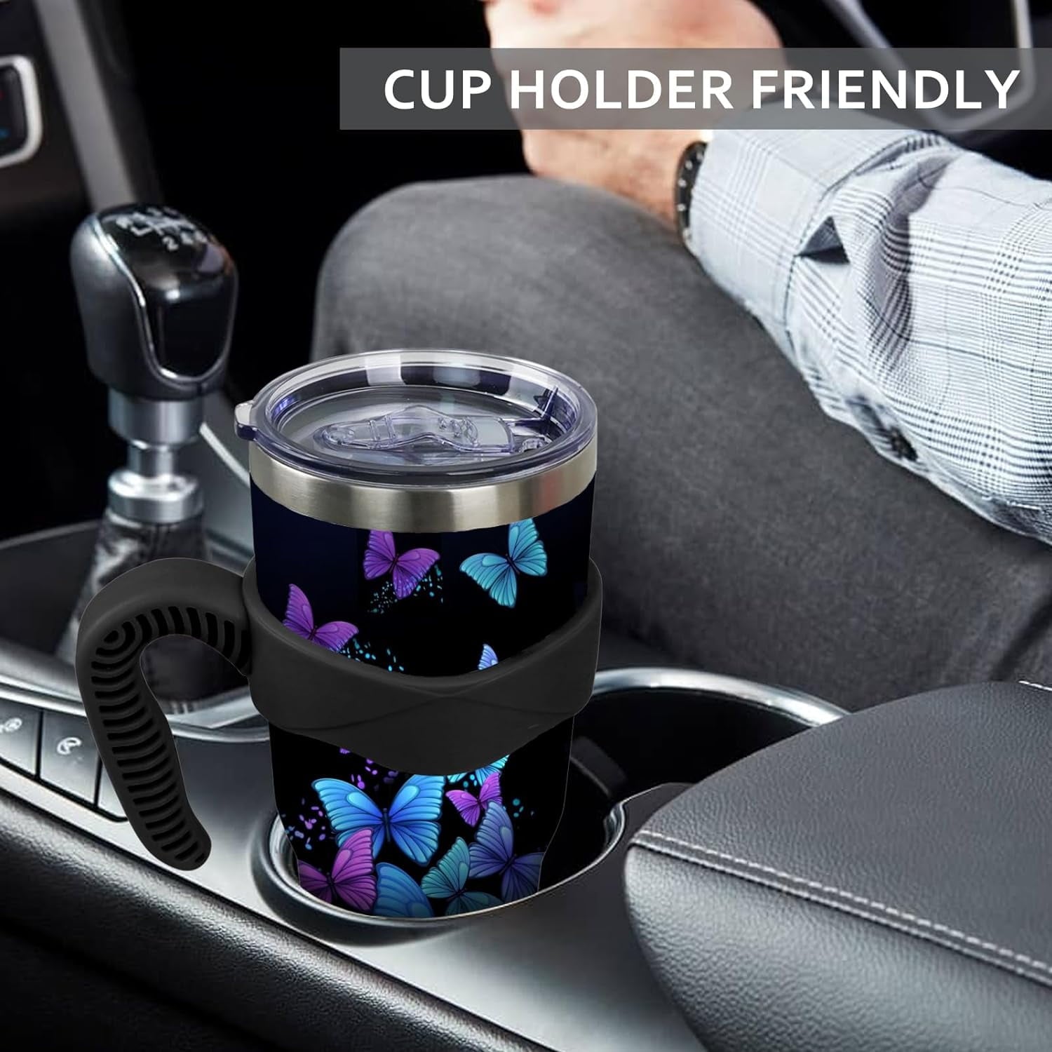 40 oz Tumbler with Handle and Straw 40oz Blue Purple Butterfly Cup Insulated Coffee Travel Mug Spill Proof Leak Proof 40 ounce Stainless Steel Slim 40 oz tumbler with handle and Lid