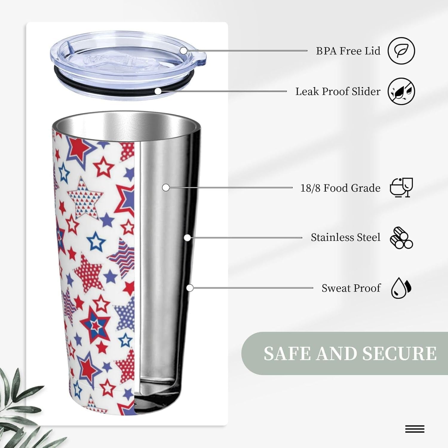 American Flag Star Tumbler with Lid and Straw Stars 20oz Insulated Stainless Steel Cup Red Blue Travel Coffee Mug Water Bottle for Women Gift for Birthday Christmas
