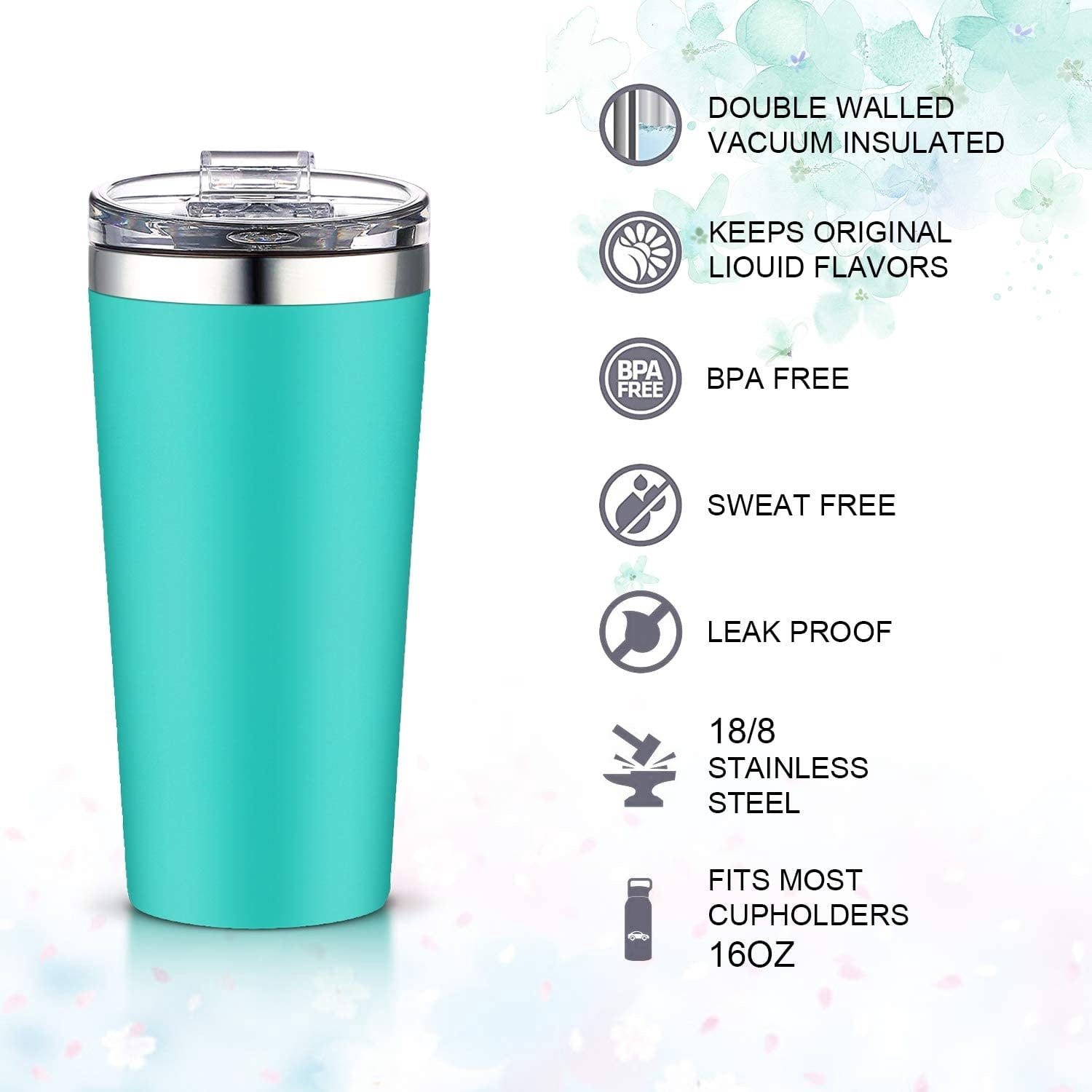 AA Products 16oz Tumbler-Vacuum Insulated Double-Walled 18/8 Stainless Steel Travel Coffee Mug For Cars, Home,Office,School-Blue