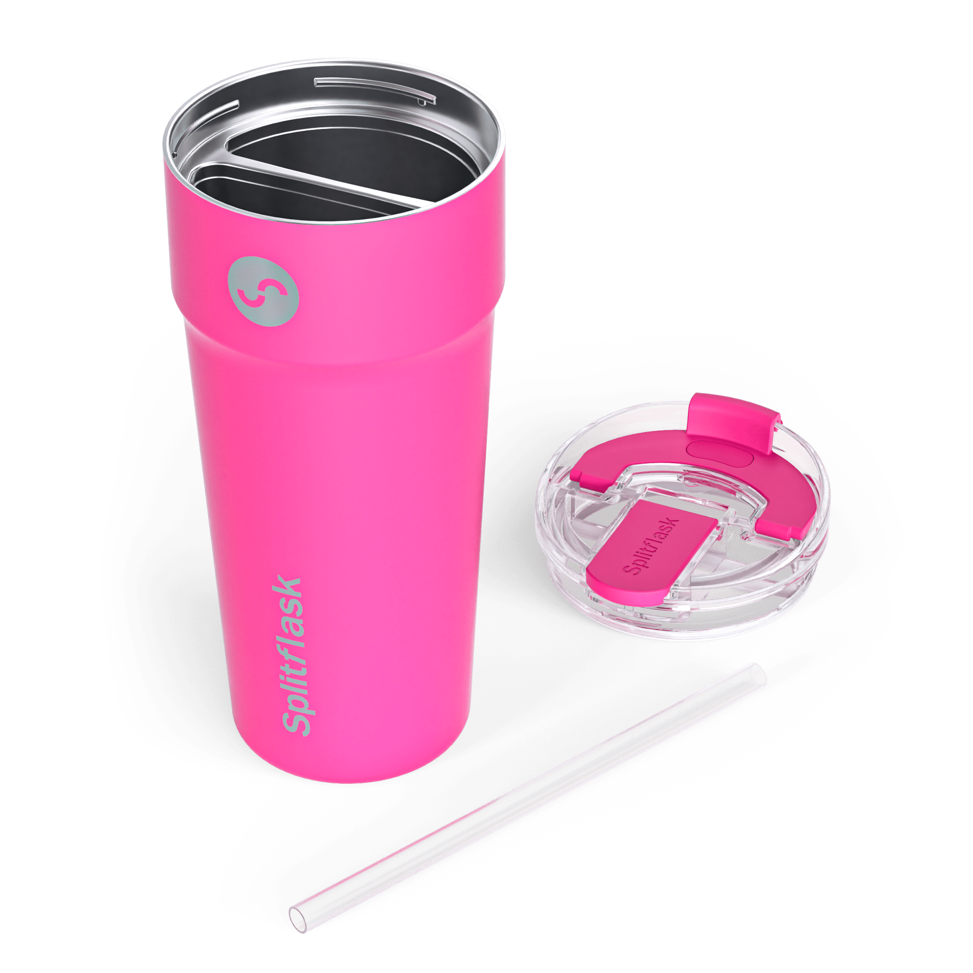Splitflask 2-in-1 Hot & Cold Insulated Tumbler, 30oz Stainless Steel, Leak-Proof, BPA-Free, Dual Chamber, Travel Mug, Fits Cup Holder (Elle Pink)