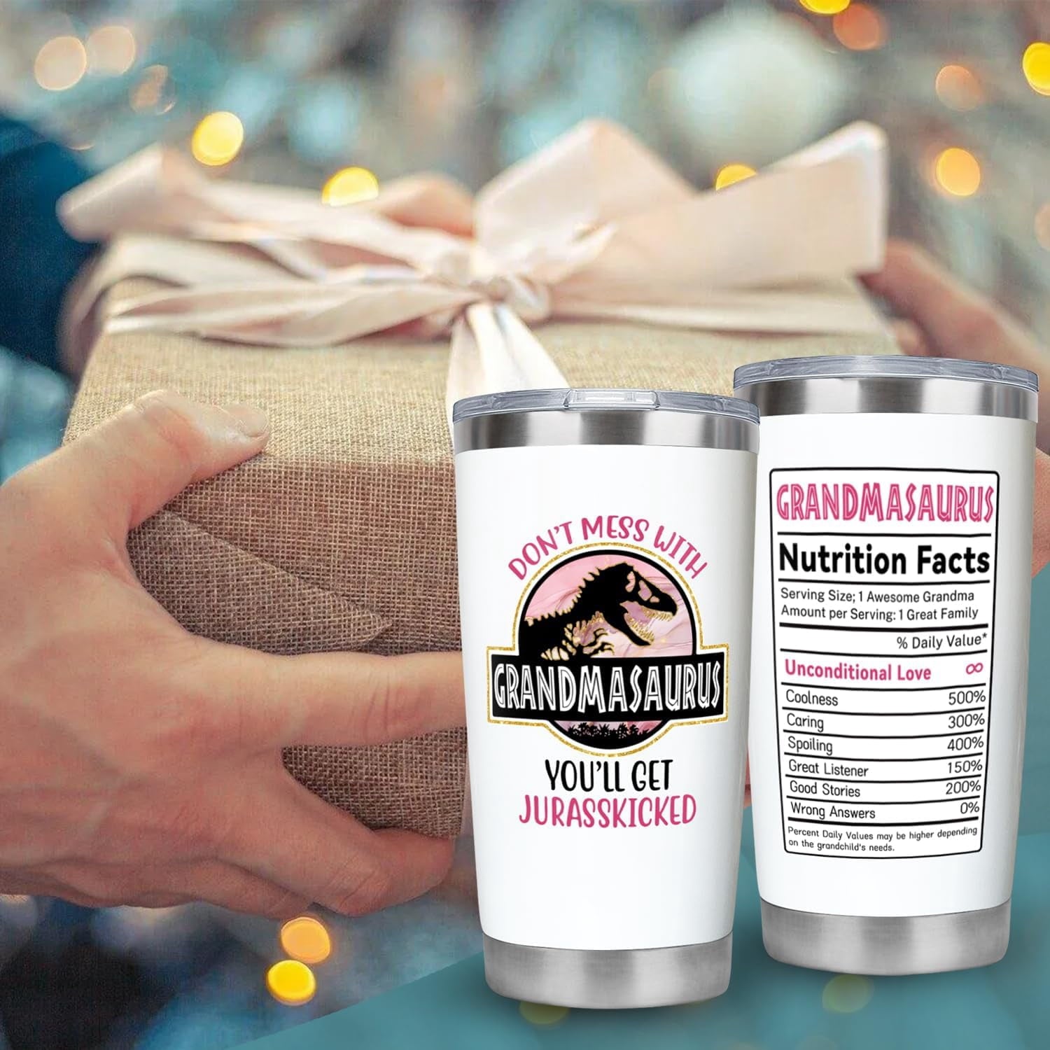 20oz Grandma Tumbler Lid And Straw Grandmasaurus Cup, Mother''s Day Gifts for Grandmother, Birthday Gift for Mimi, Best Gigi Ever Gift, Nana Coffee Cup Stainless Steel Mugs
